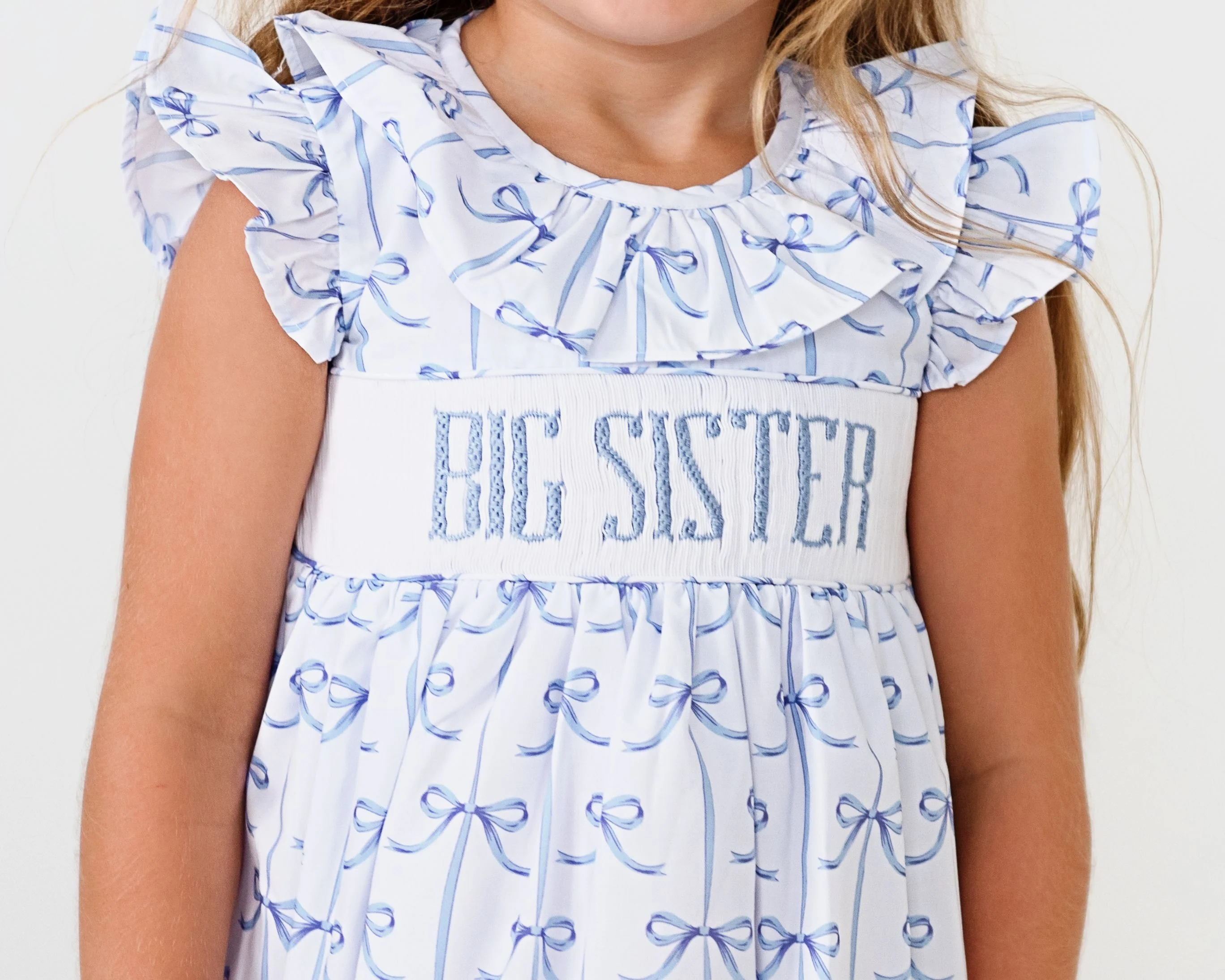 Blue Bow Smocked Big Sister Dress - Image 3