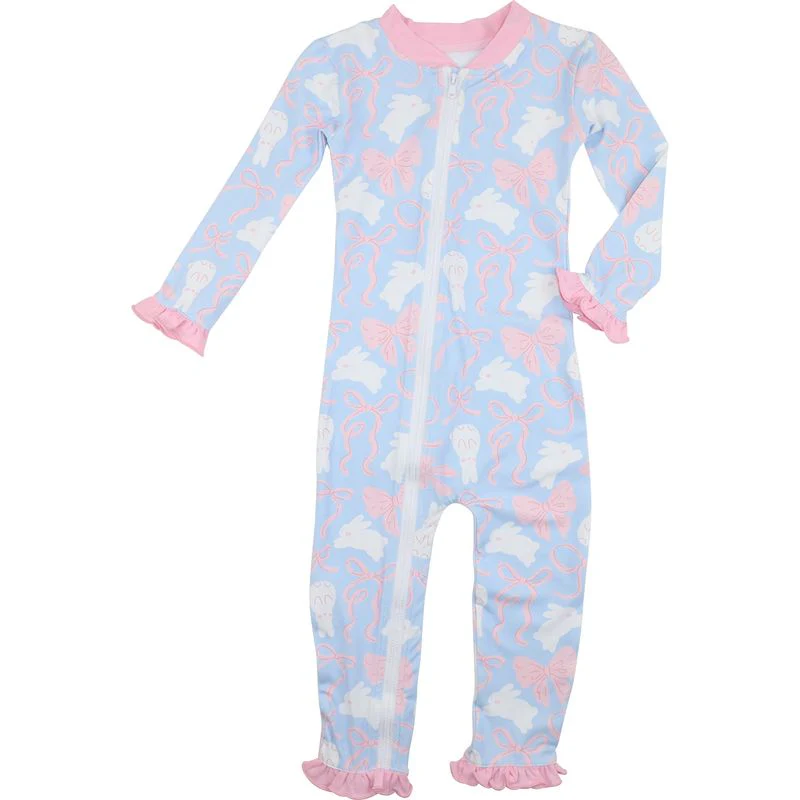 Blue Bunny And Bow Knit Zipper Pajamas - Image 2