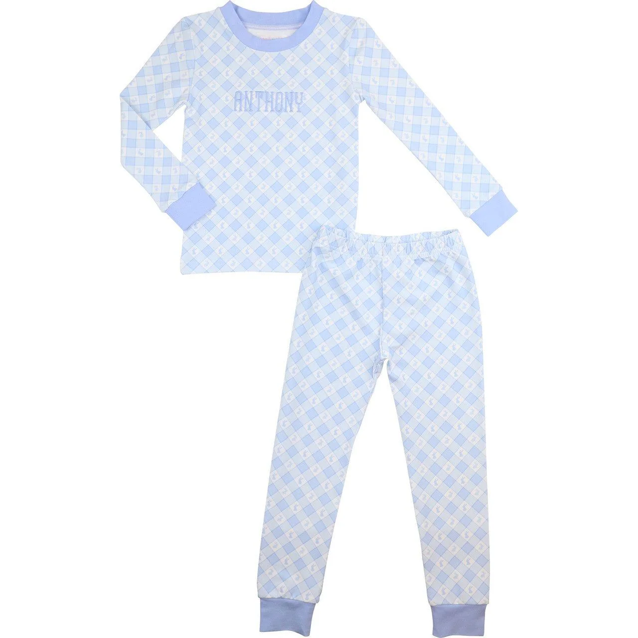Blue Check Bunny Bamboo Knit Pajamas