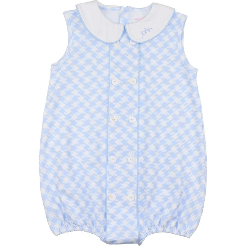 Blue Check Knit Button Bubble