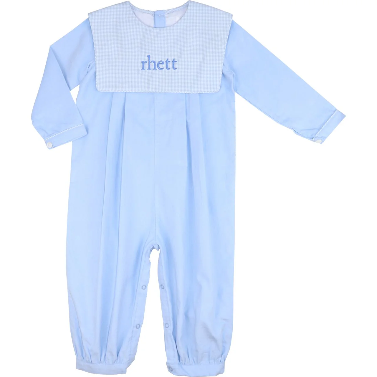 Blue Corduroy Square Collar Long Romper