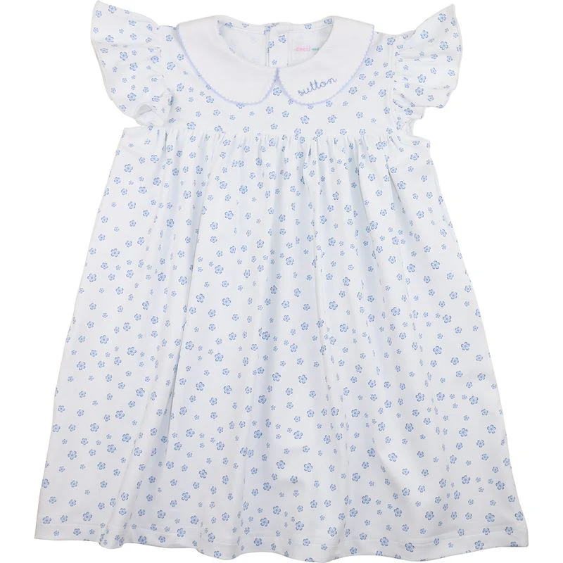 Blue Daisy Print Knit Dress