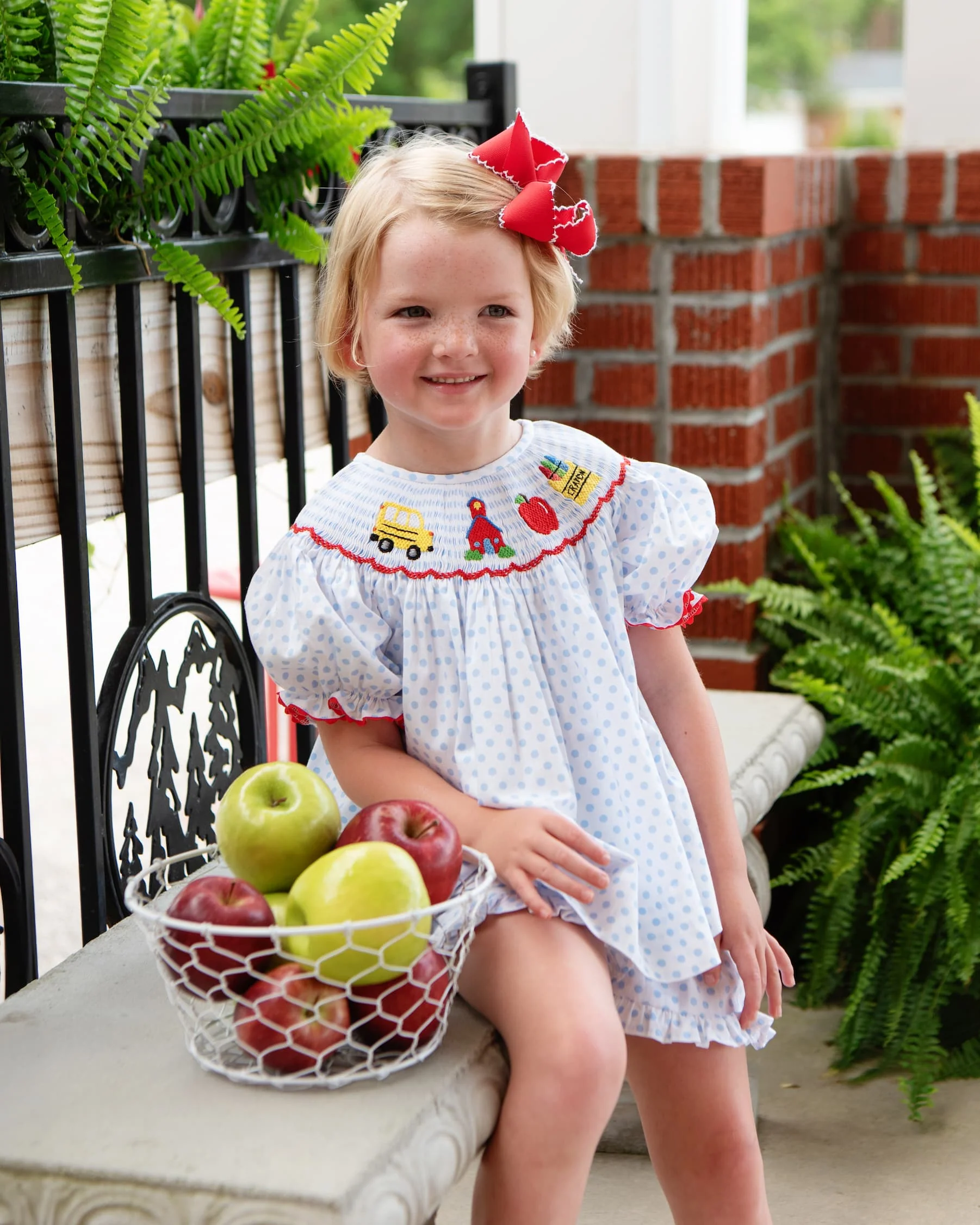 Blue Dot Smocked Back To School Short Set - Image 2