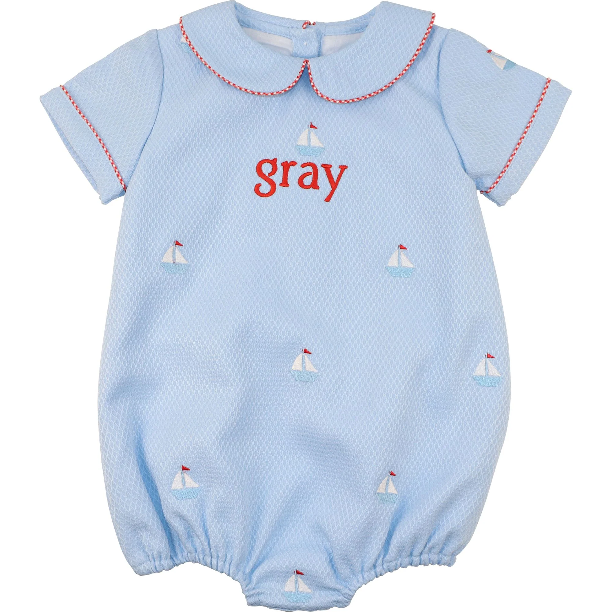 Blue Embroidered Sailboat Bubble
