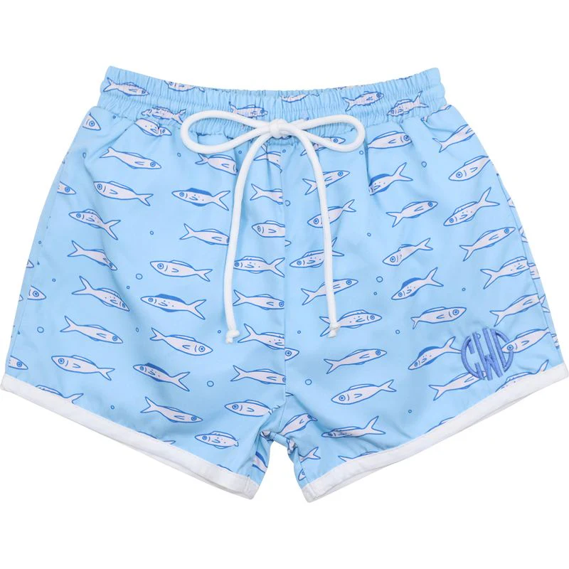 Blue Fish Swim Trunks