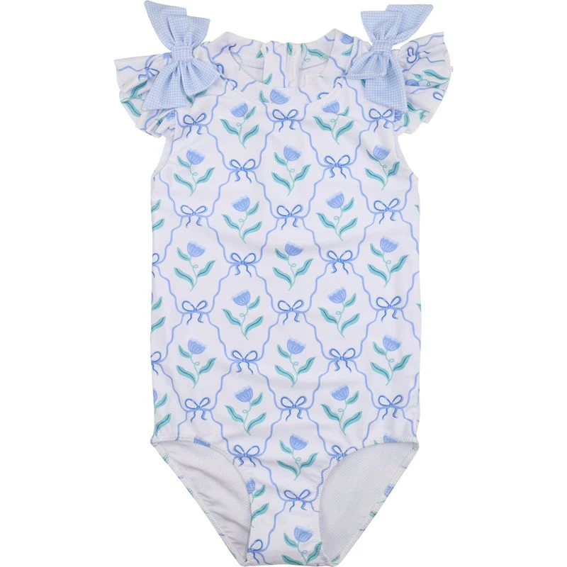 Blue Floral Bow Swimsuit