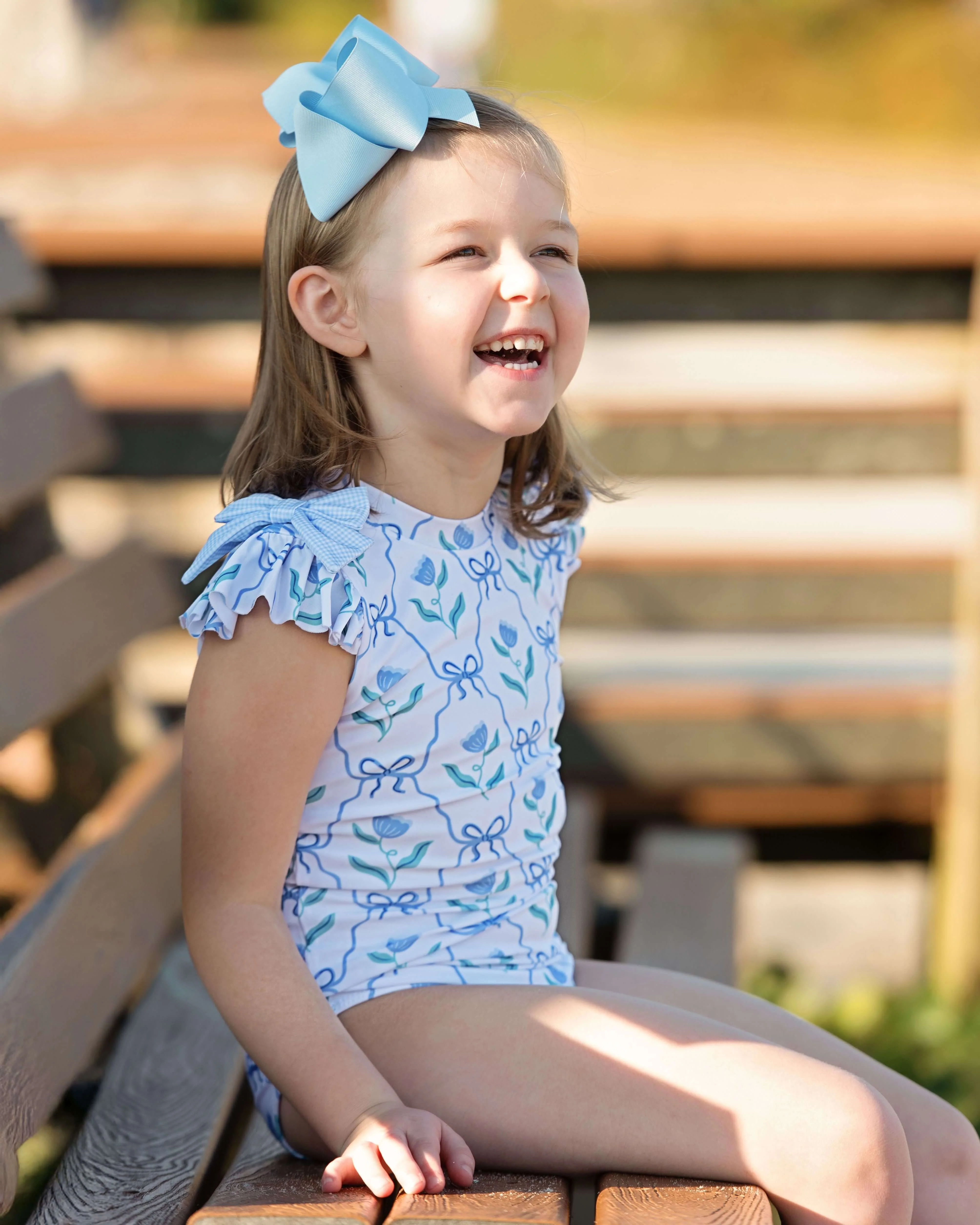 Blue Floral Bow Swimsuit - Image 2