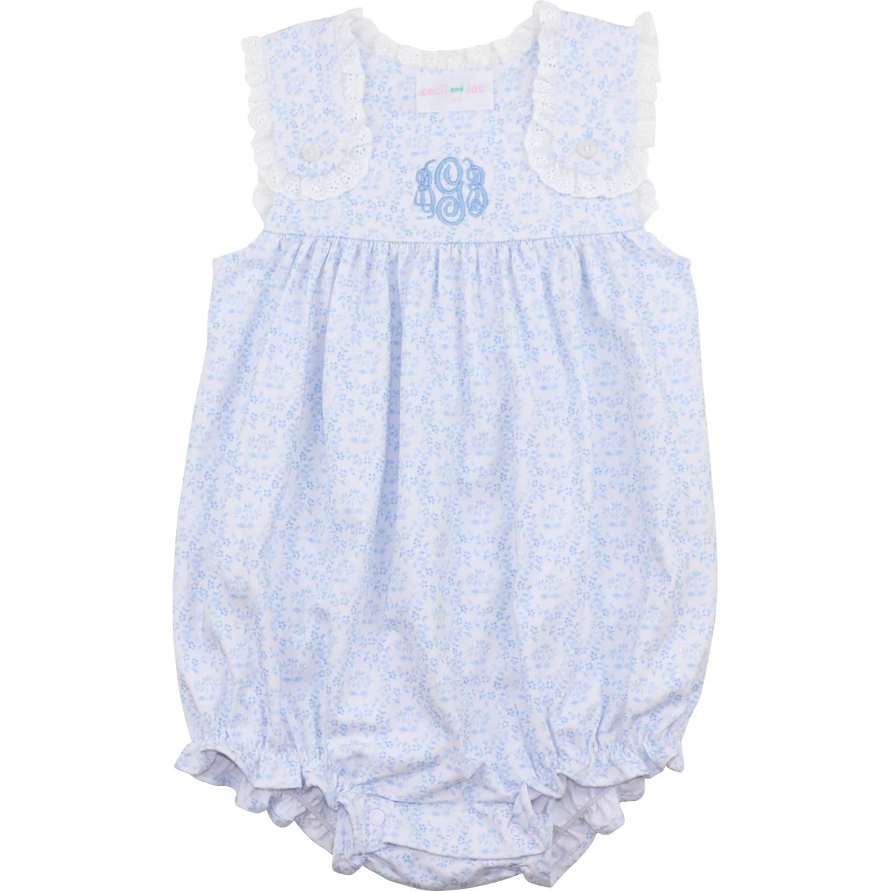 Blue Floral Knit Eyelet Bubble