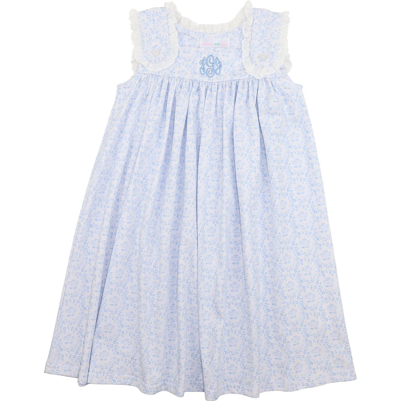 Blue Floral Knit Eyelet Dress