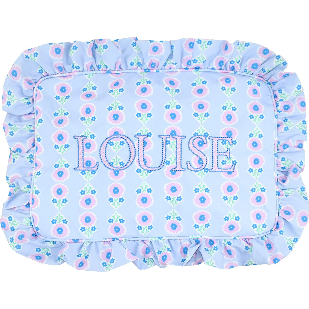 Blue Floral Ruffle Zipper Pouch