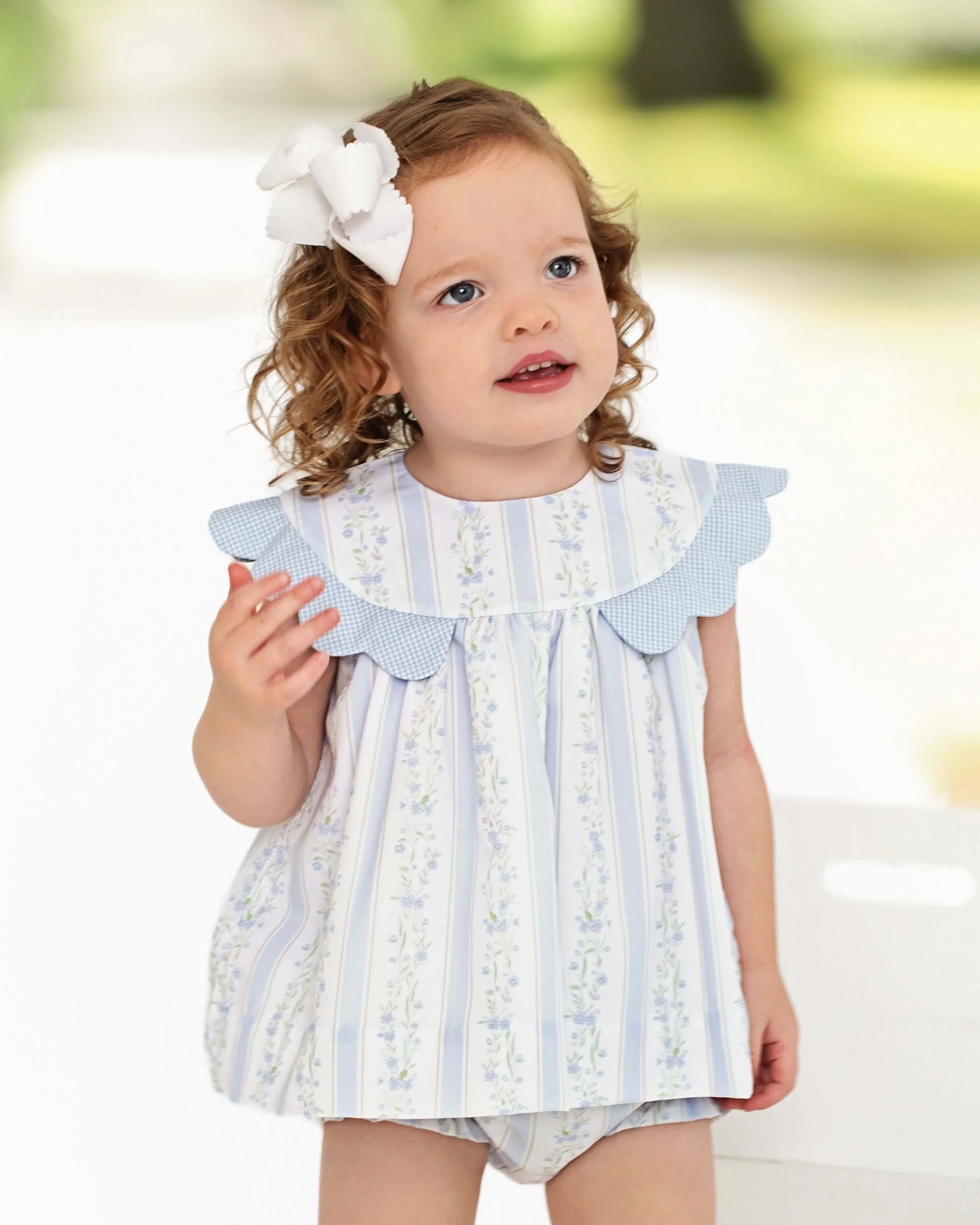 Blue Floral Scalloped Diaper Set - Image 2