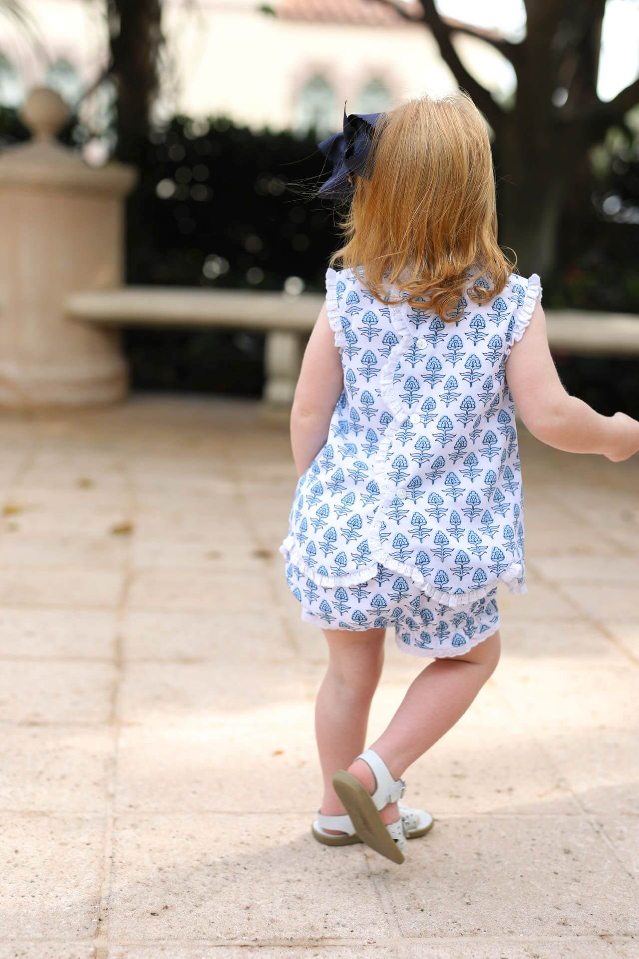 Blue Floral Scalloped Eyelet Diaper Set - Image 2