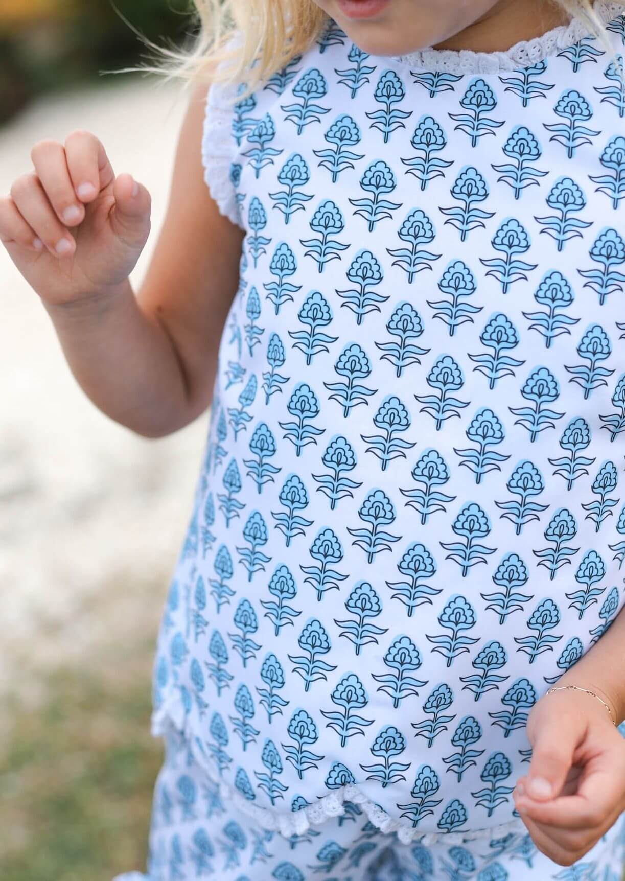 Blue Floral Scalloped Eyelet Short Set - Image 2