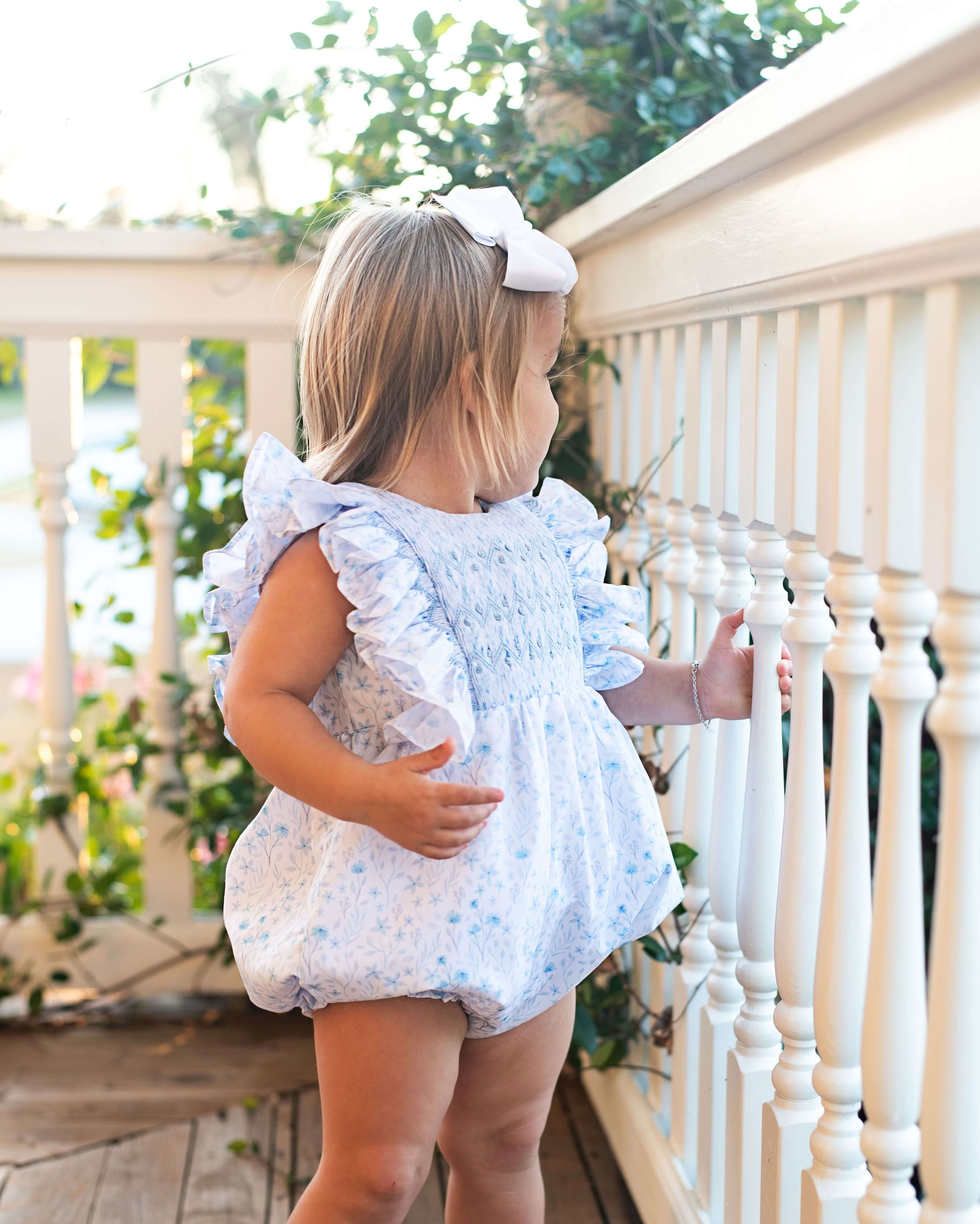 Blue Floral Smocked Bubble - Image 2