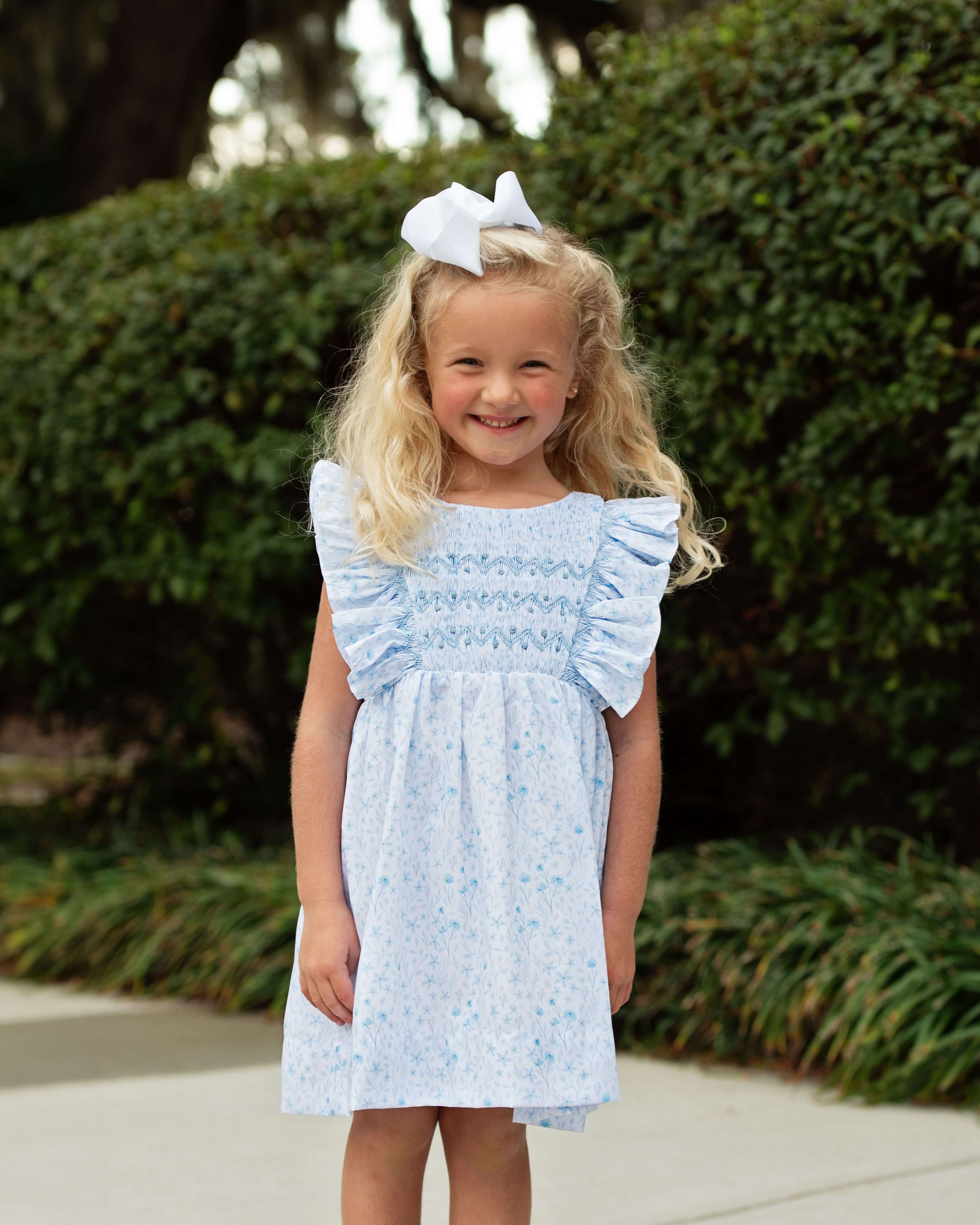 Blue Floral Smocked Dress - Image 2