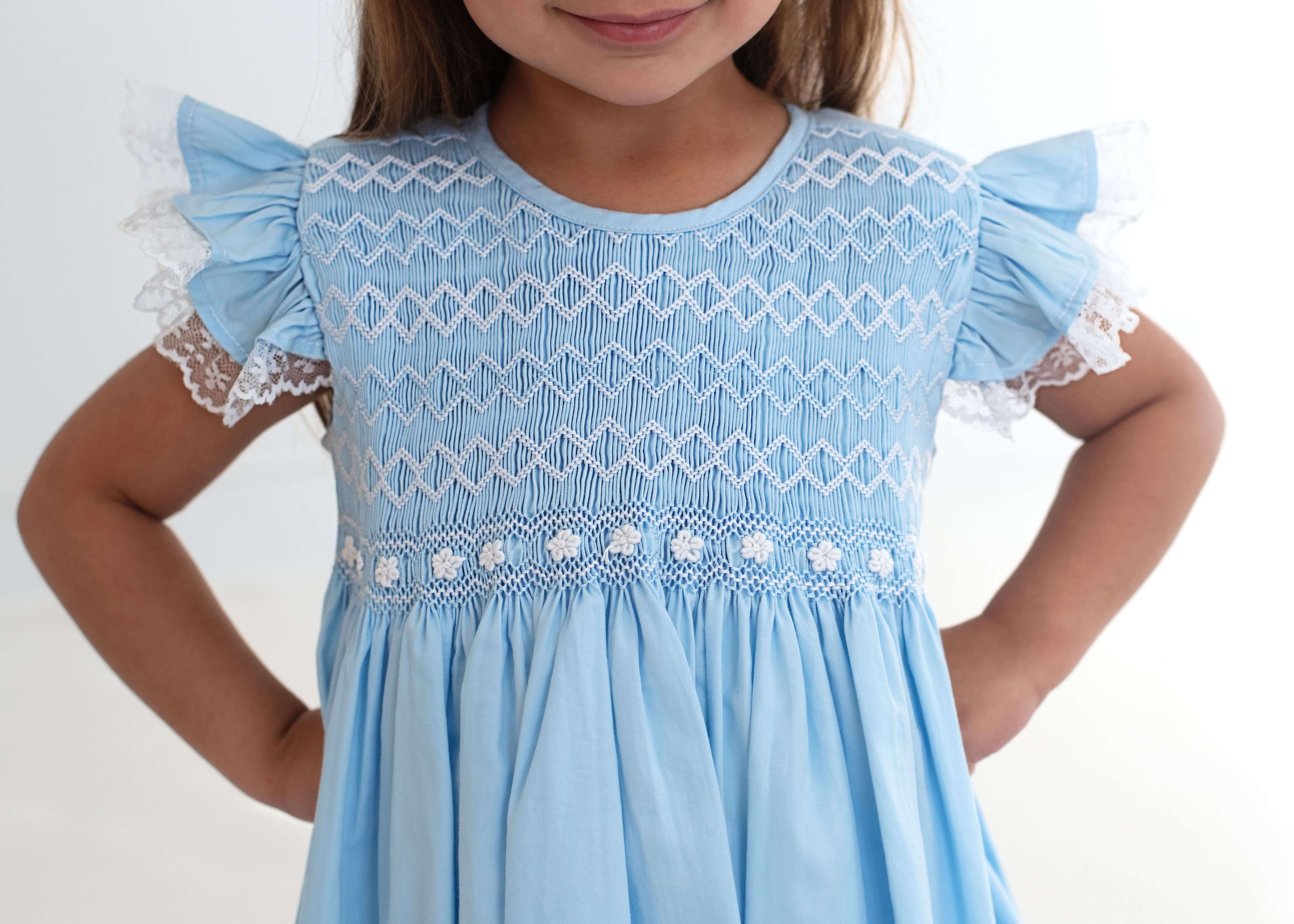 Blue Geometric Floral Smocked Dress - Image 2