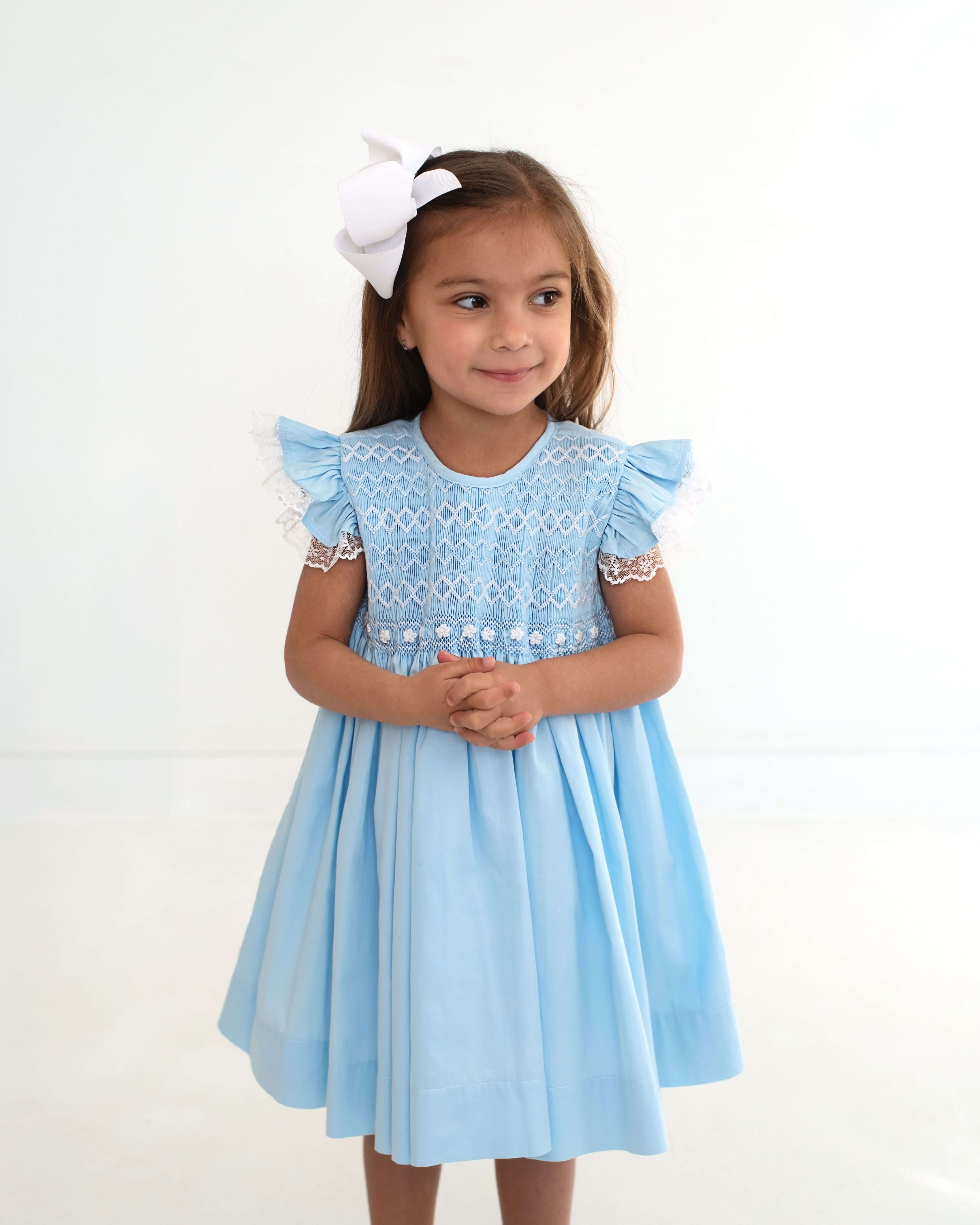 Blue Geometric Floral Smocked Dress - Image 3