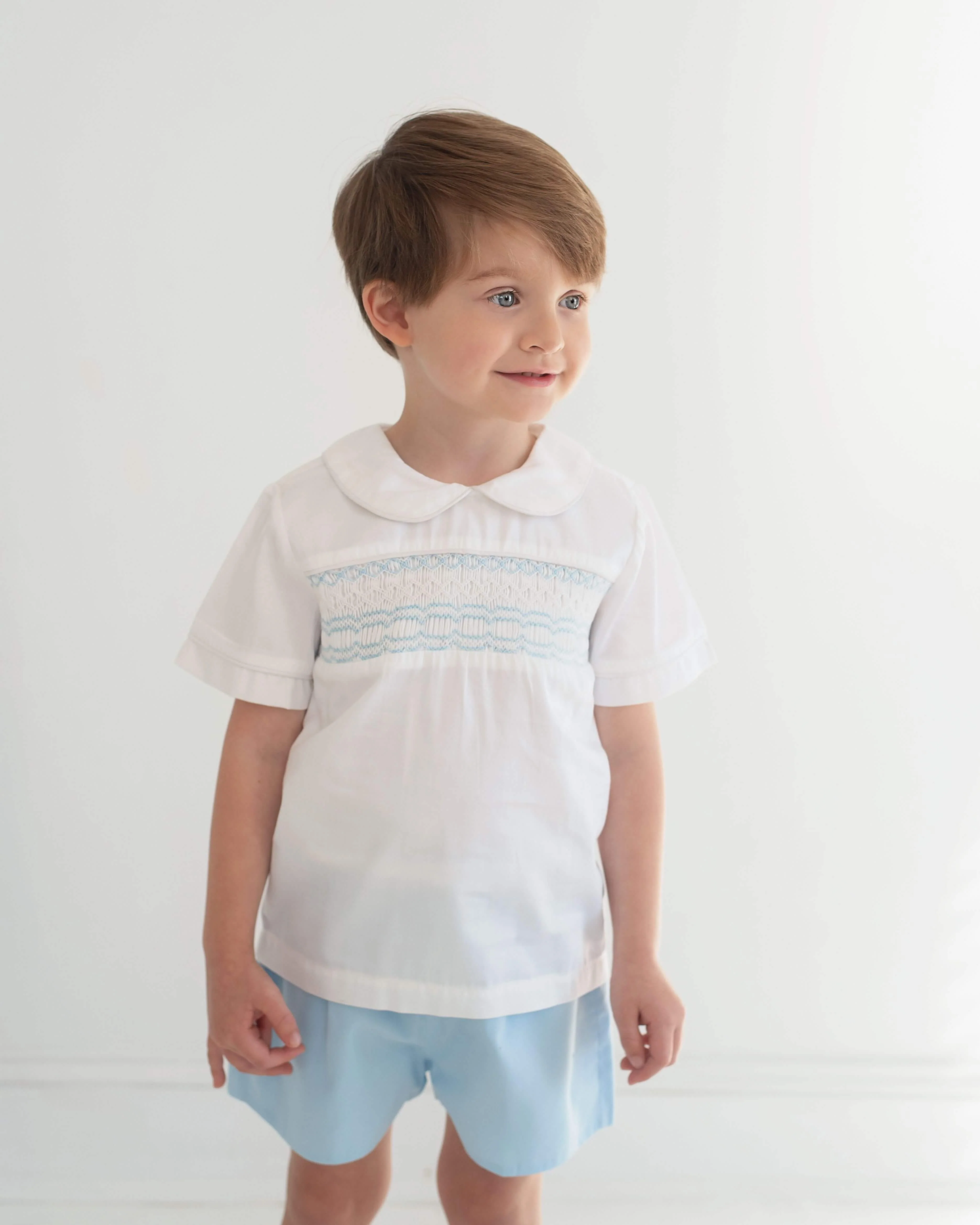 Blue Geometric Smocked Short Set - Image 2