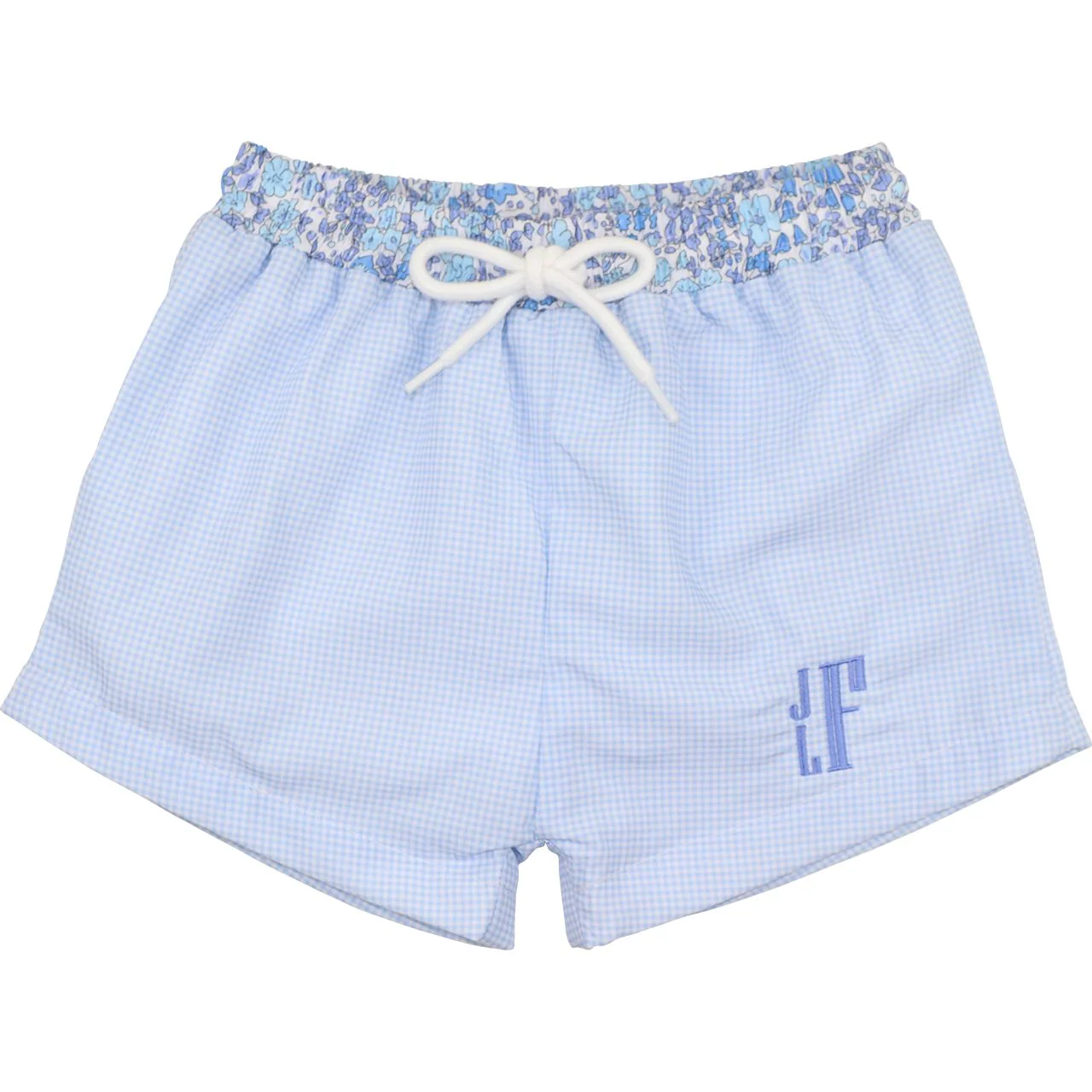 Blue Gingham And Liberty Swim Trunks