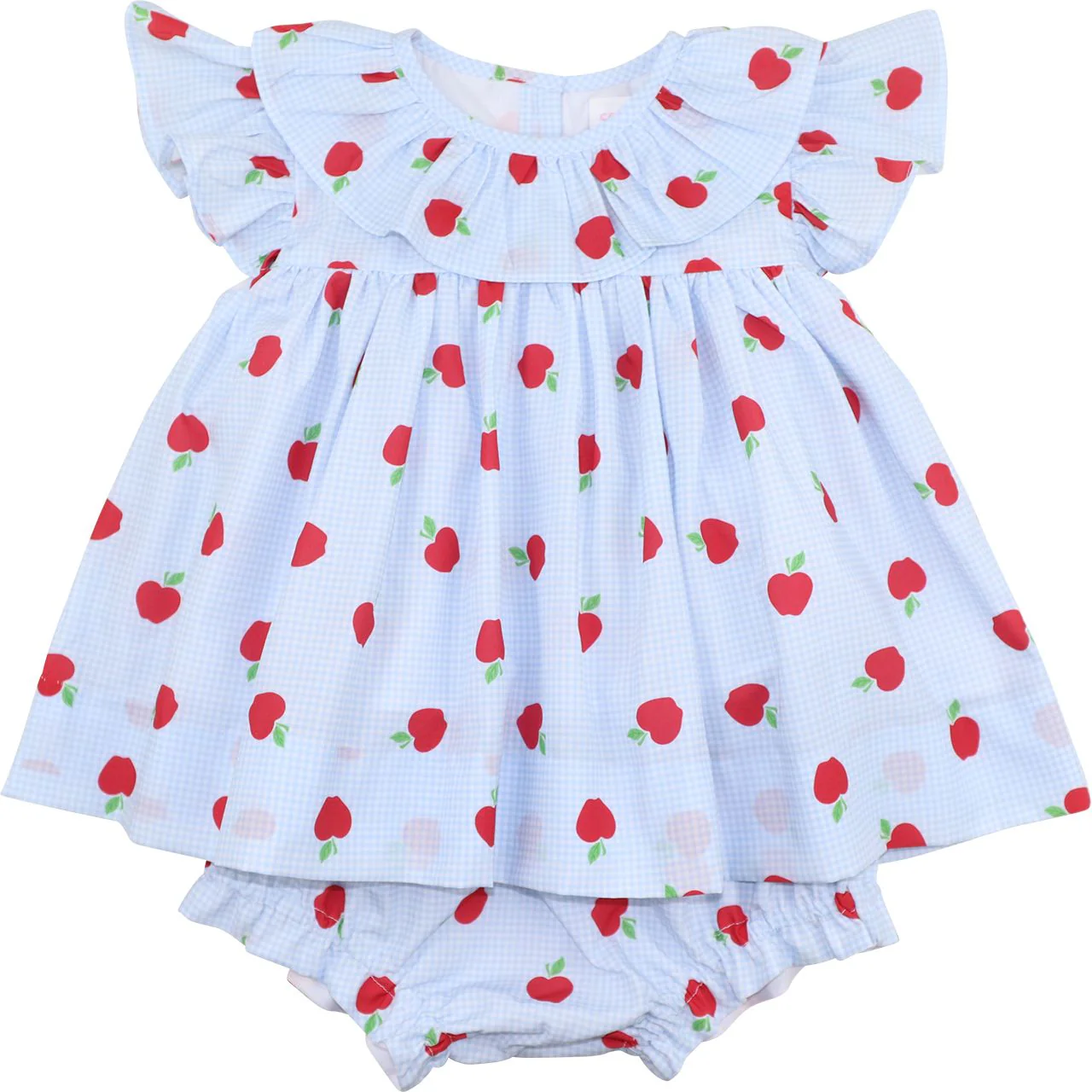 Blue Gingham Apple Print Diaper Set