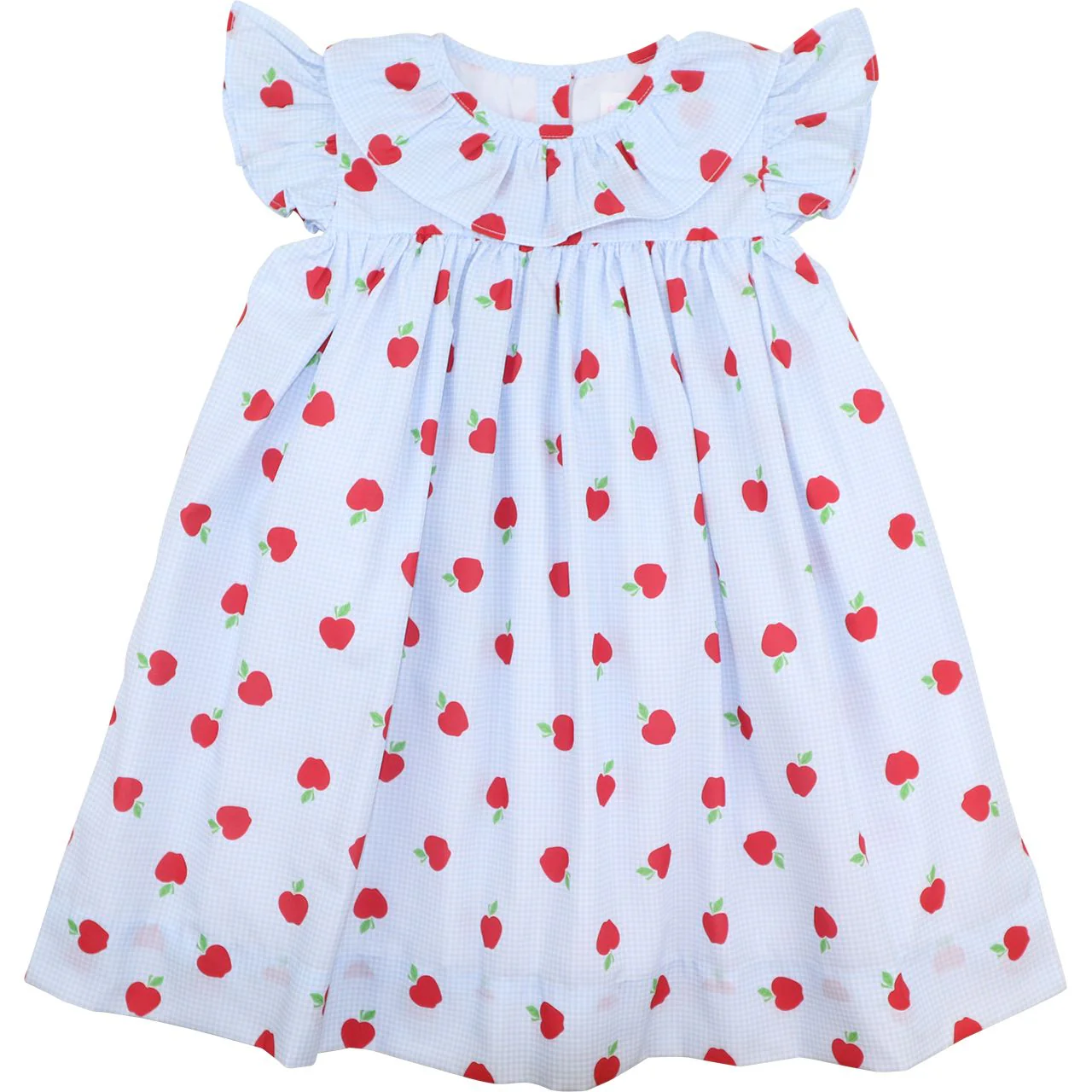 Blue Gingham Apple Print Dress