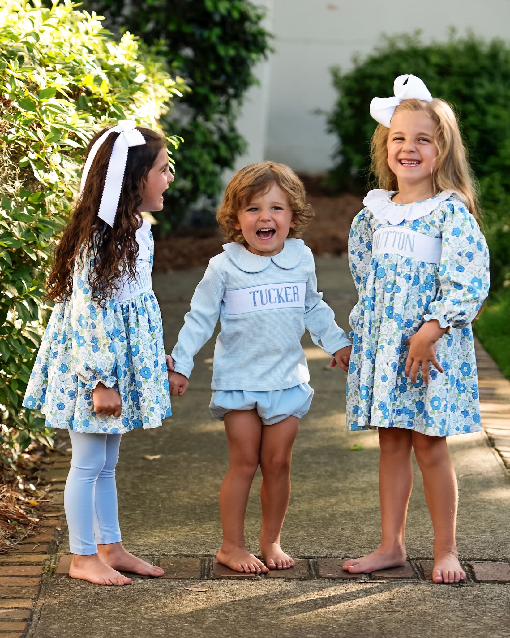 Blue Gingham Corduroy Custom Smocked Diaper Set - Image 3