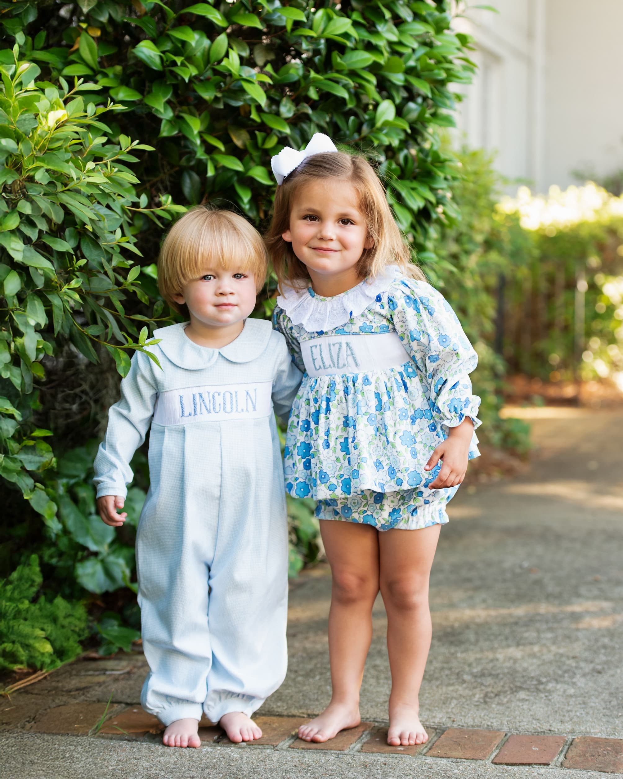 Blue Gingham Corduroy Custom Smocked Long Romper - Image 3