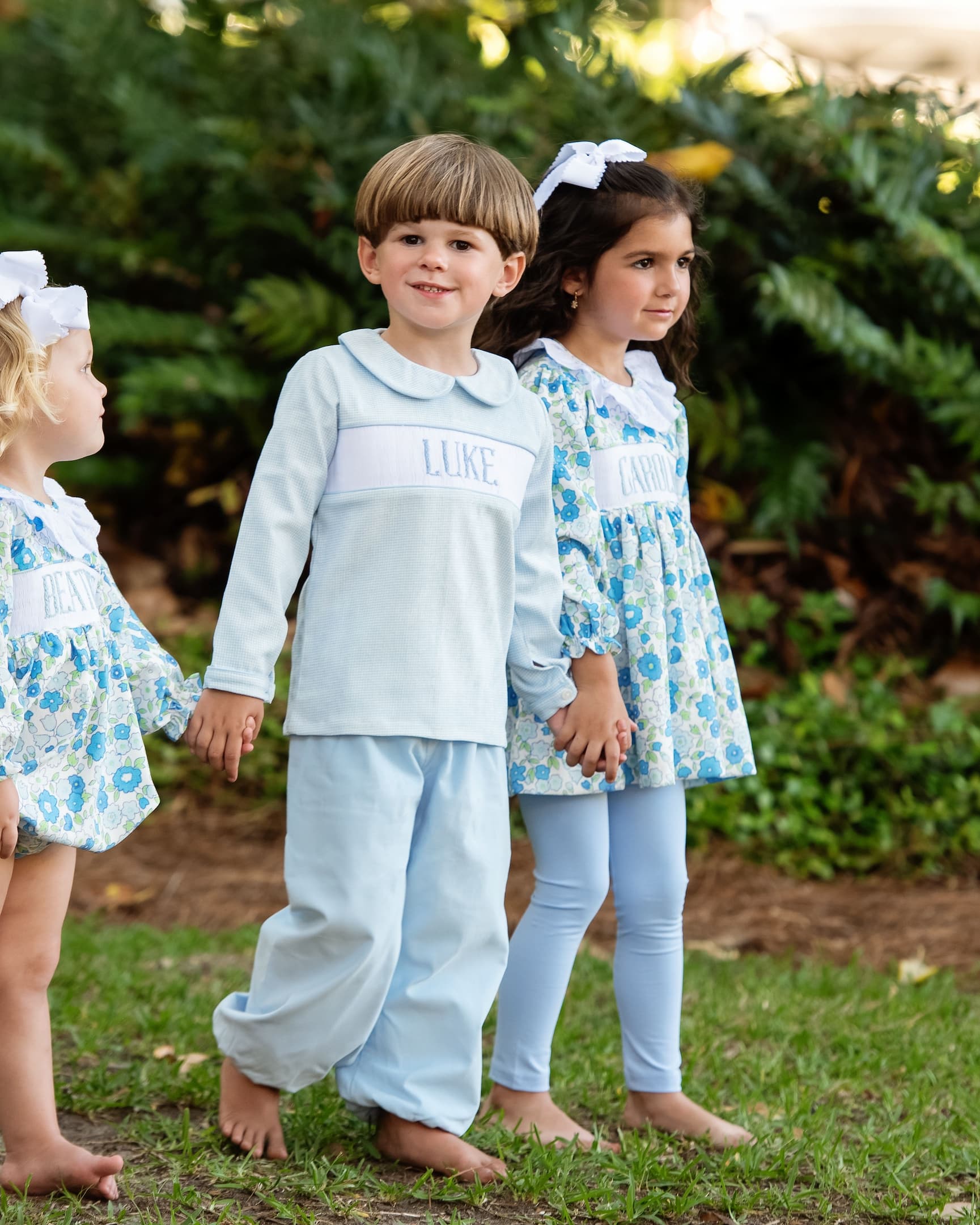 Blue Gingham Corduroy Custom Smocked Pant Set - Image 3