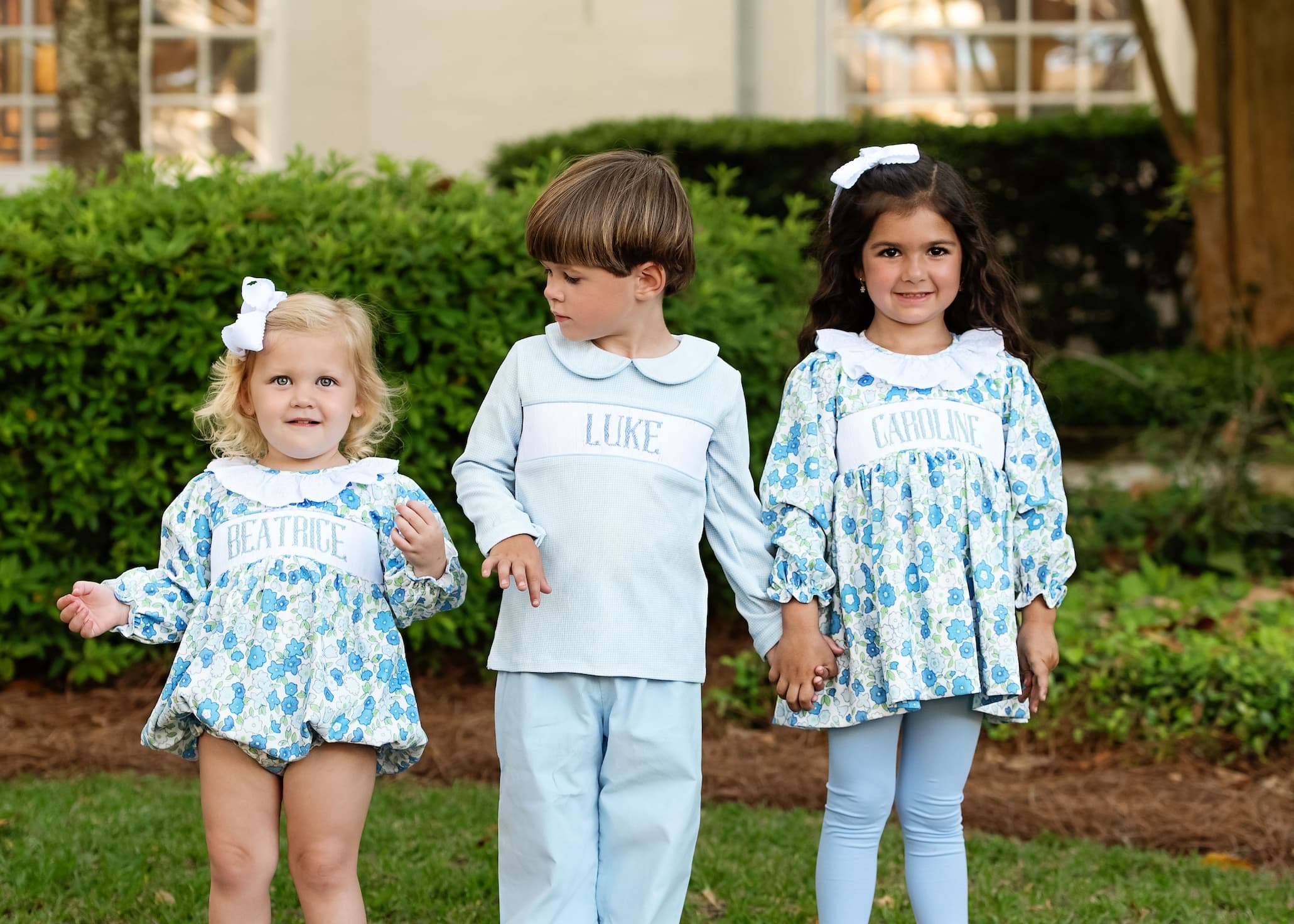 Blue Gingham Corduroy Custom Smocked Pant Set - Image 4