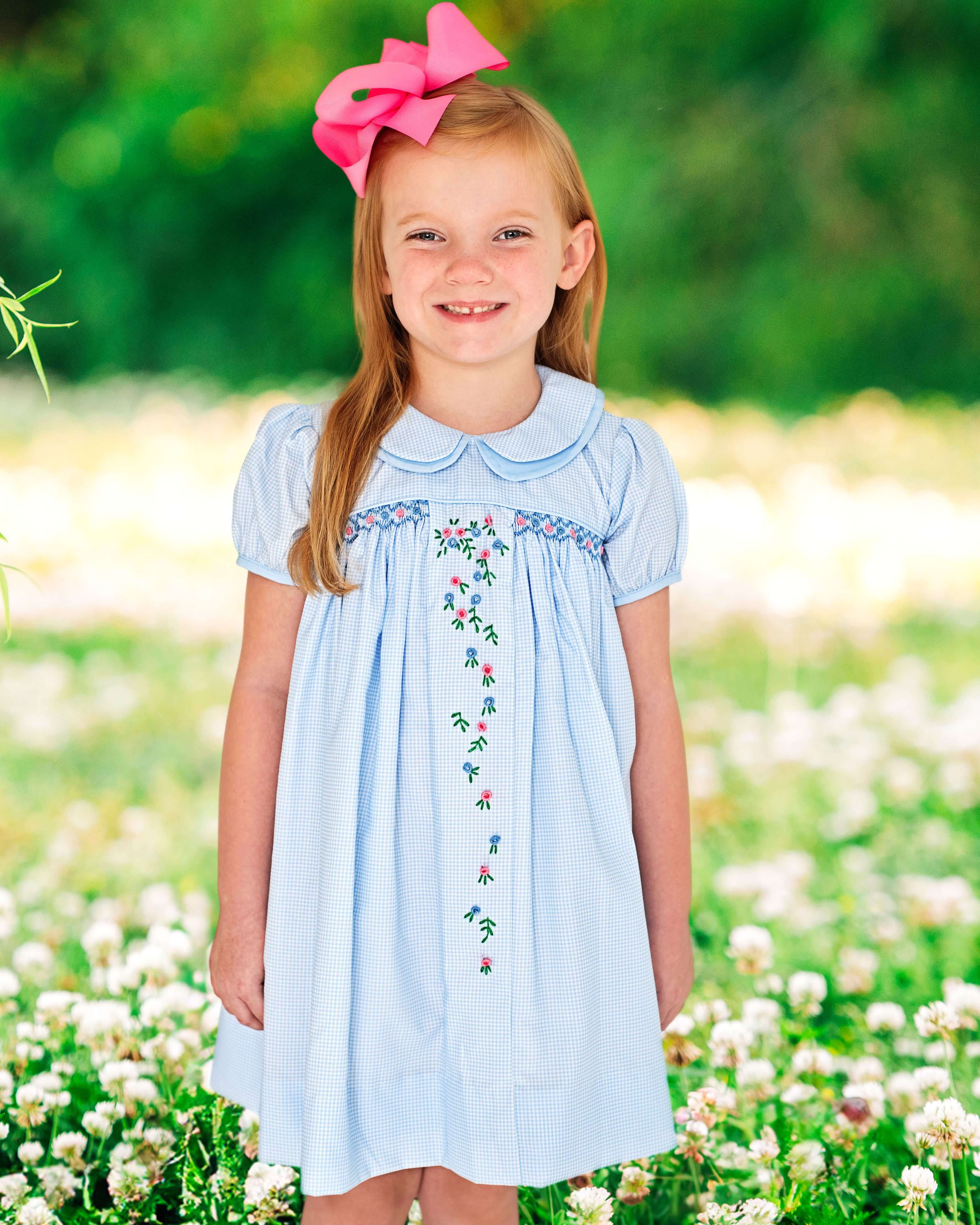 Blue Gingham Embroidered Floral Dress - Image 2