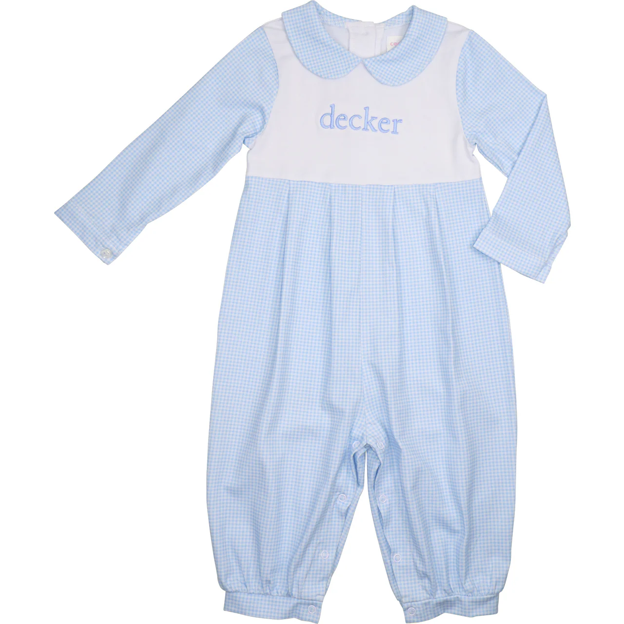Blue Gingham Knit Long Romper