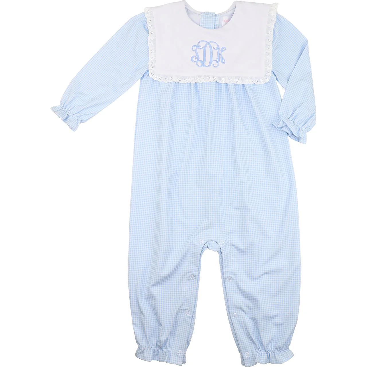 Blue Gingham Knit Square Collar Long Bubble