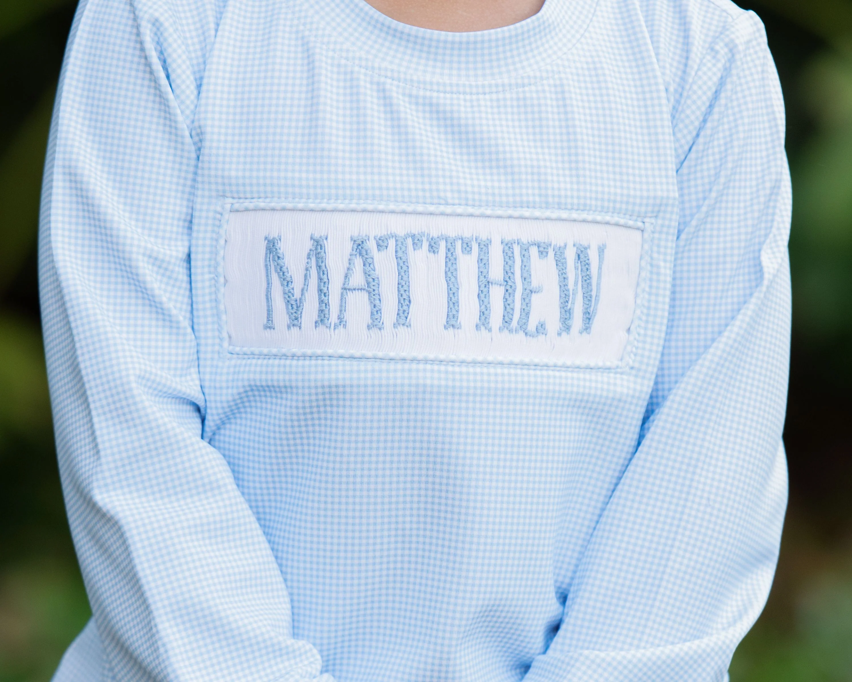 Blue Gingham Performance Knit Custom Smocked Shirt - Image 3