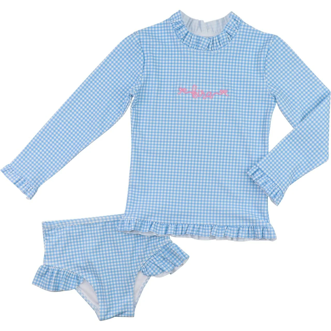 Blue Gingham Rashguard Swim Set