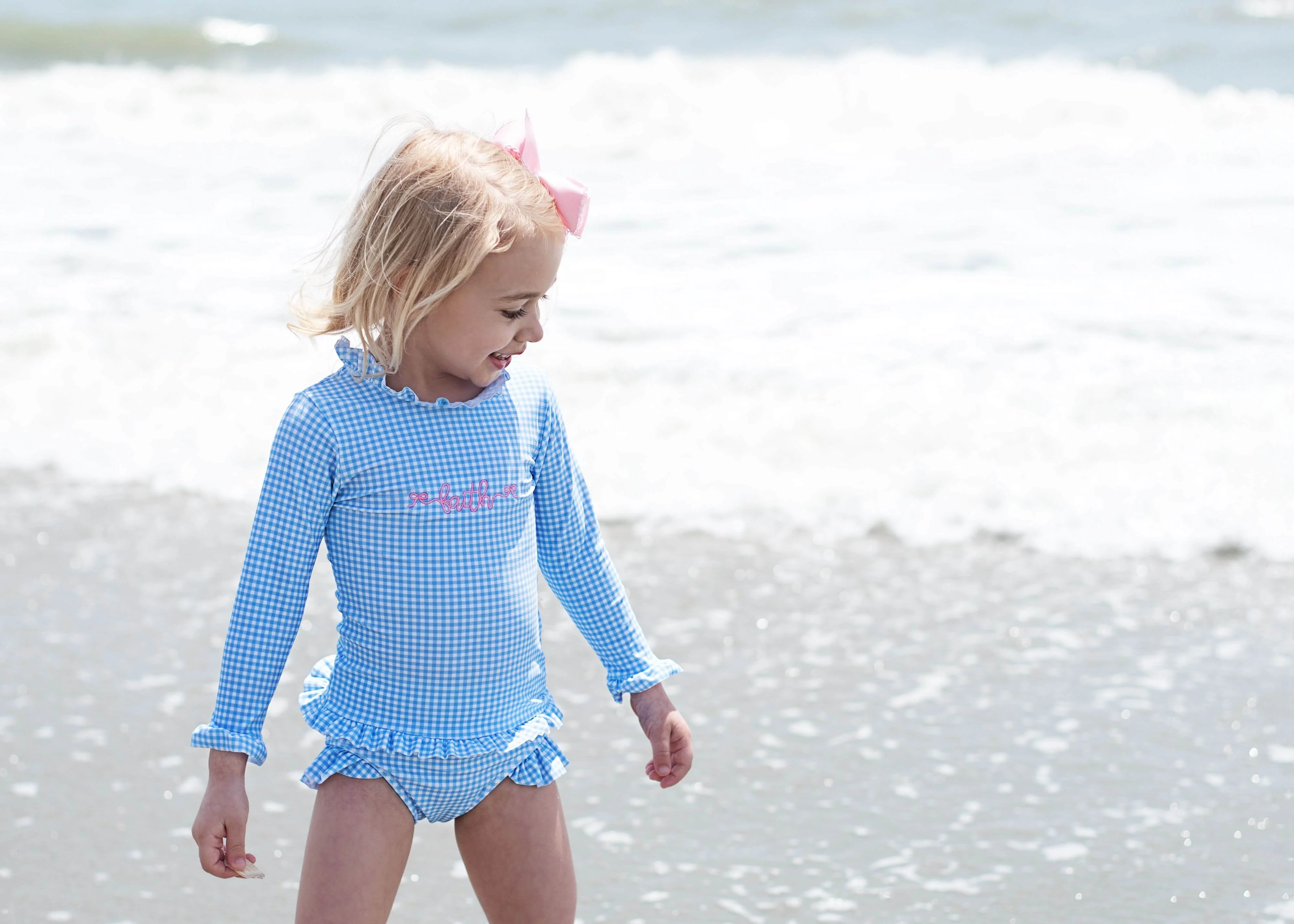 Blue Gingham Rashguard Swim Set - Image 2