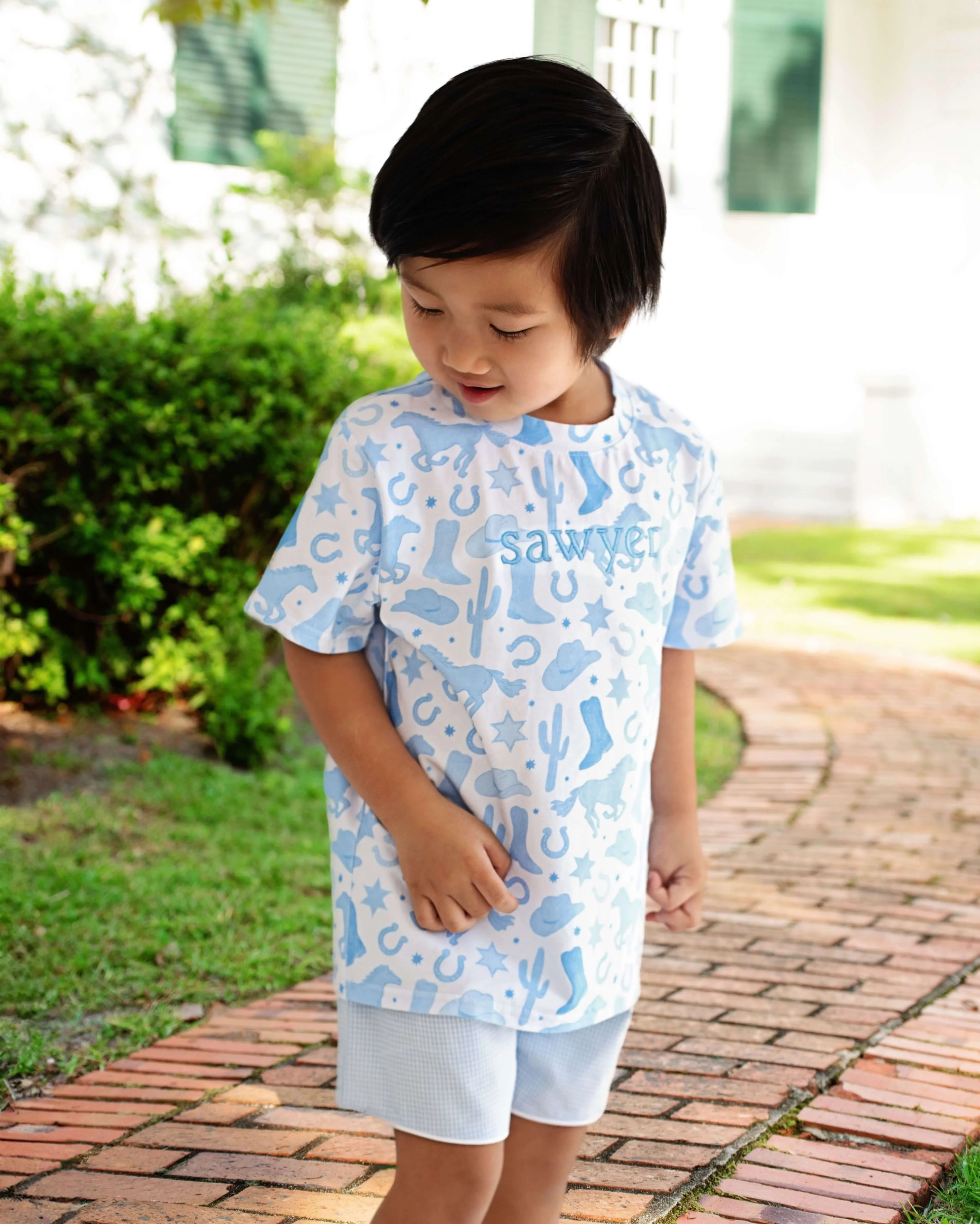 Blue Gingham Rodeo Short Set - Image 2