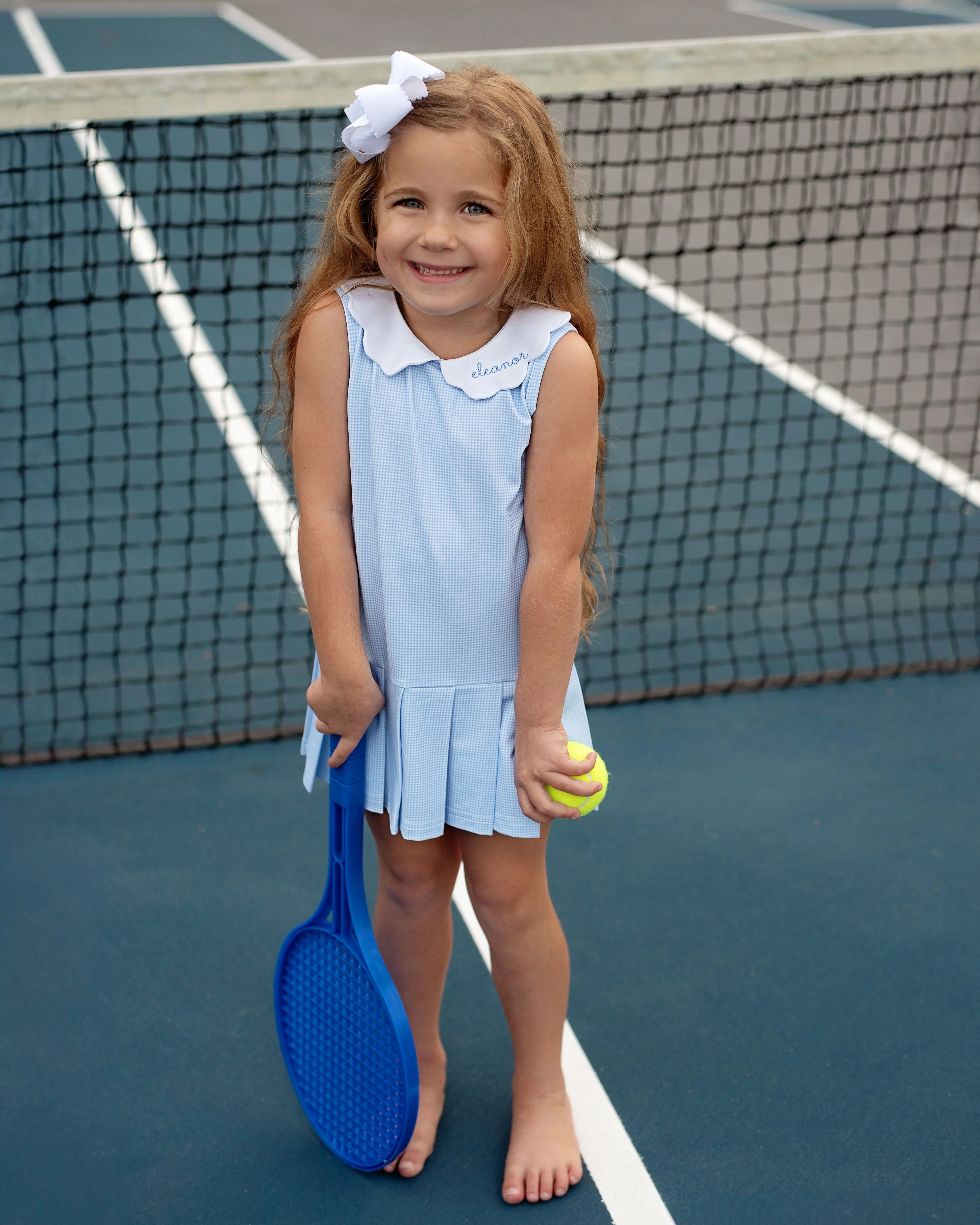 Blue Gingham Scalloped Collar Knit Tennis Dress - Image 2