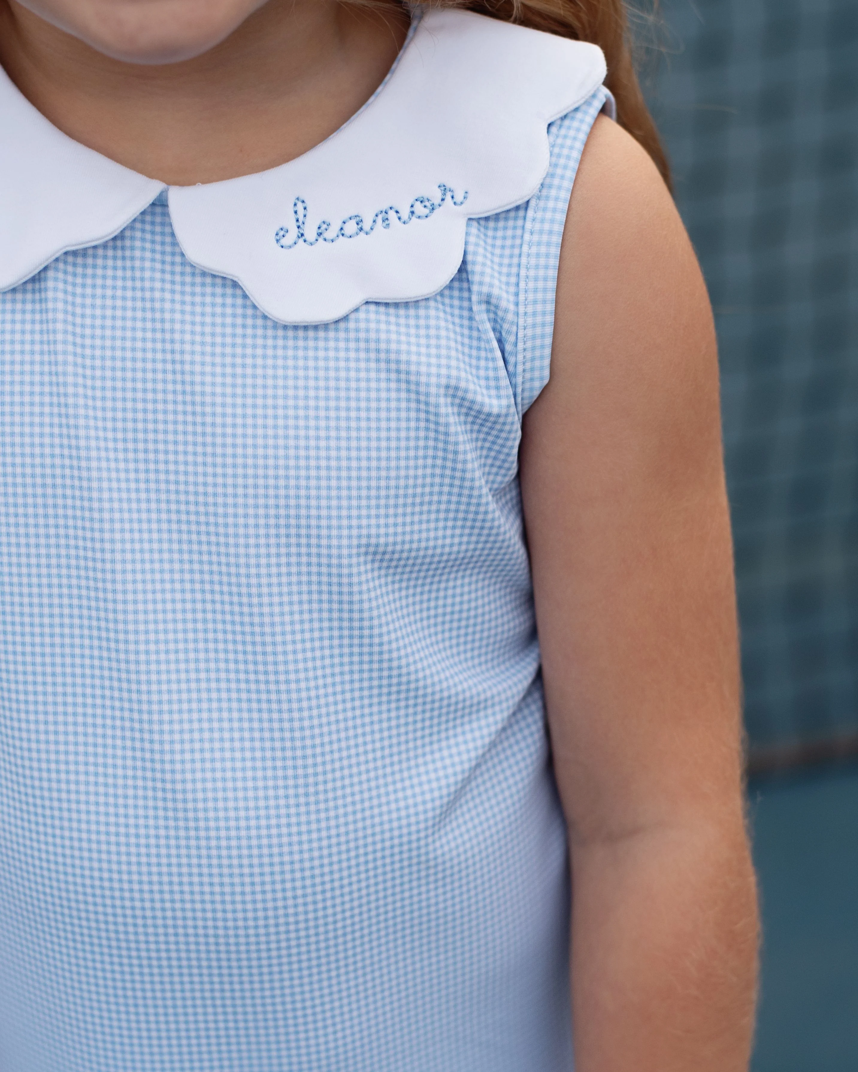 Blue Gingham Scalloped Collar Knit Tennis Dress - Image 3