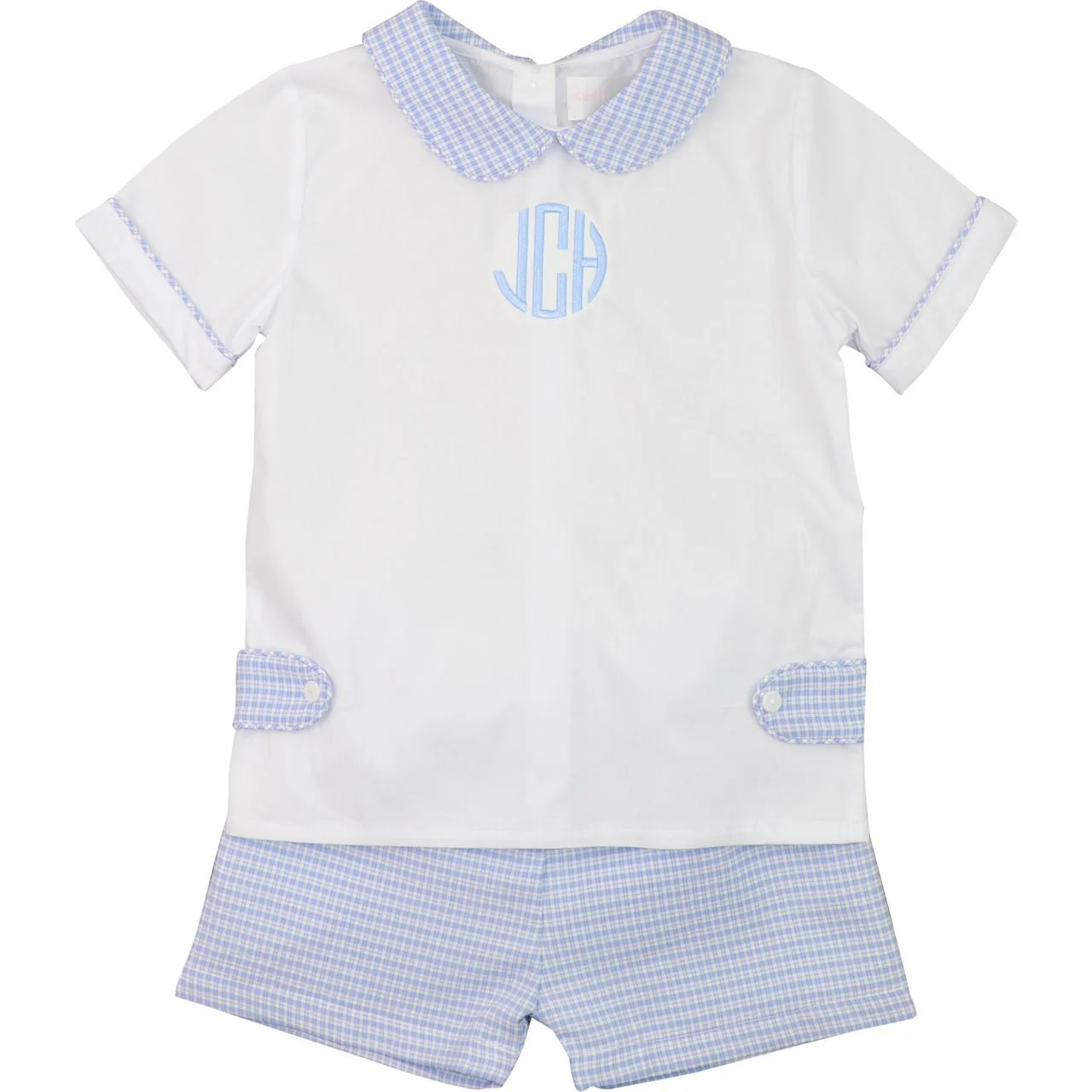 Blue Gingham Seersucker Tab Short Set