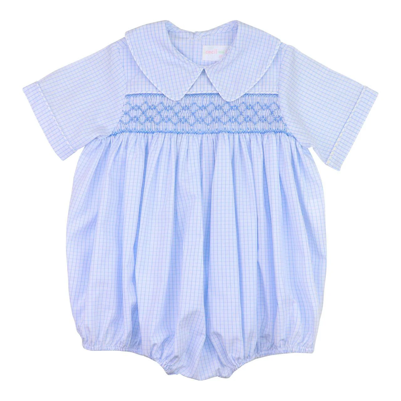 Blue Gingham Smocked Bubble