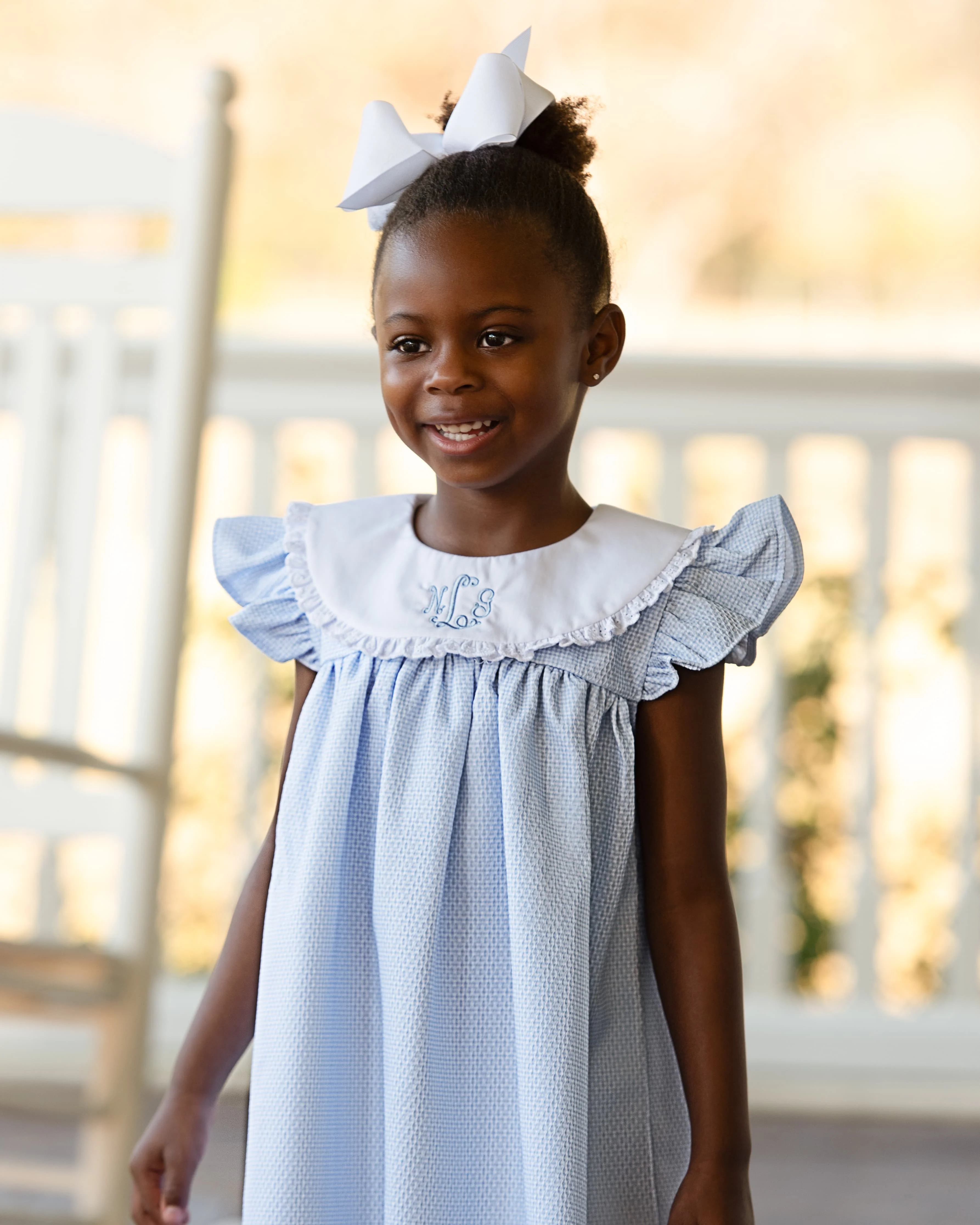 Blue Honeycomb Eyelet Dress - Image 3