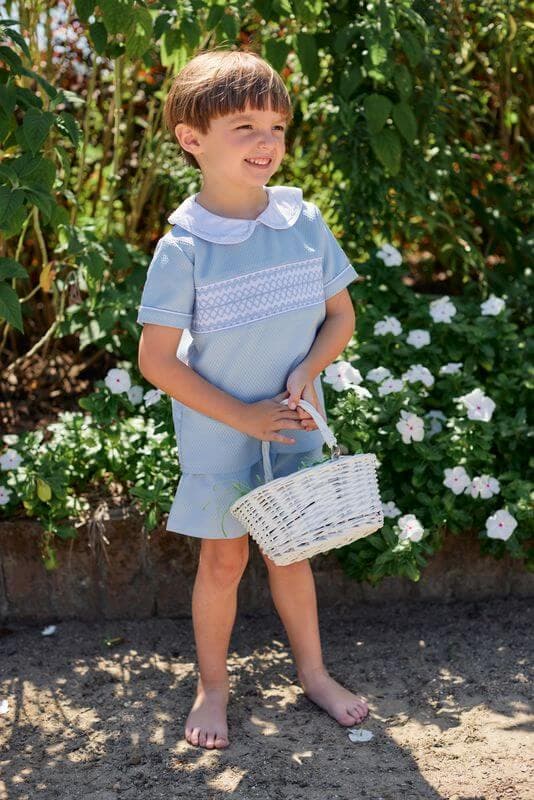 Blue Honeycomb Smocked Short Set - Image 3