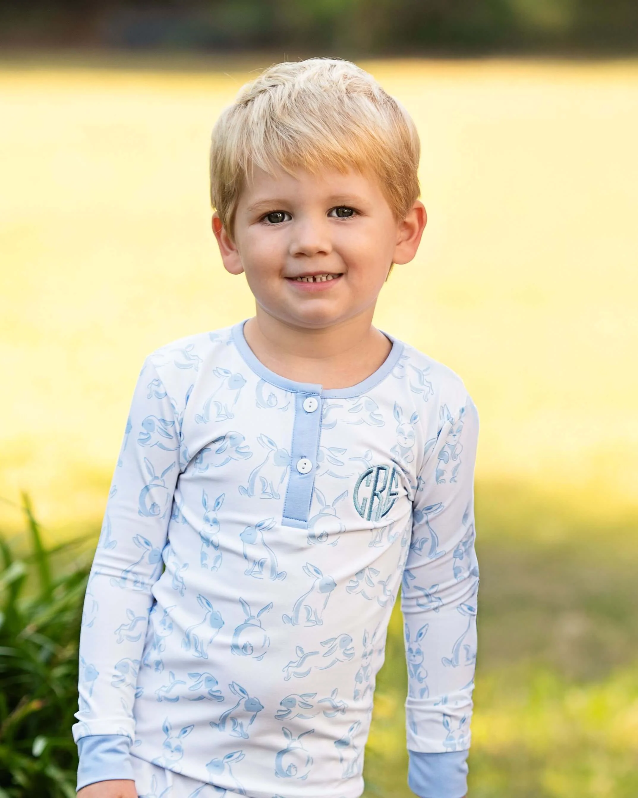 Blue Hopping Bunny Knit Pajamas - Image 3
