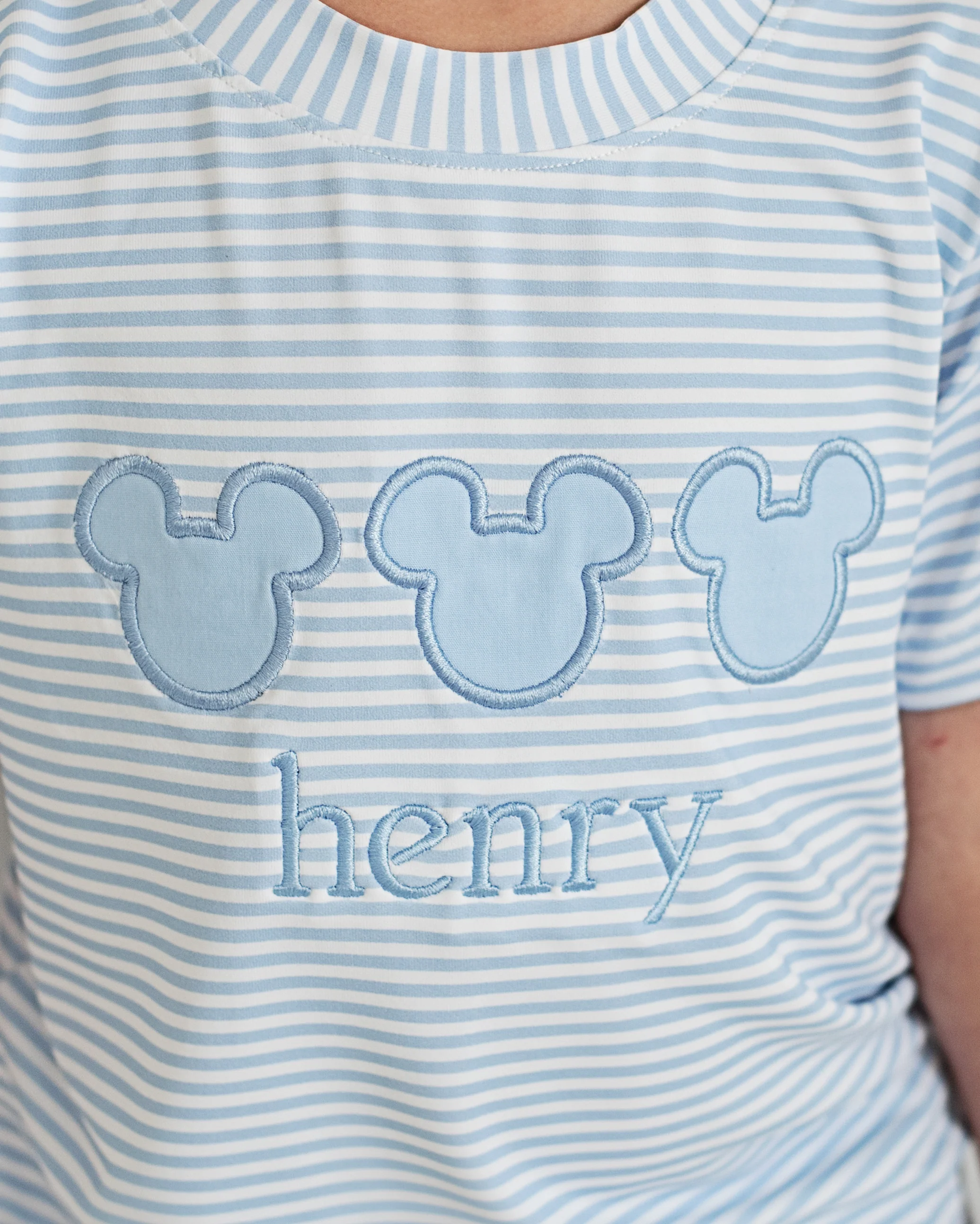 Blue Knit Stripe Mouse Ears Short Set - Image 2