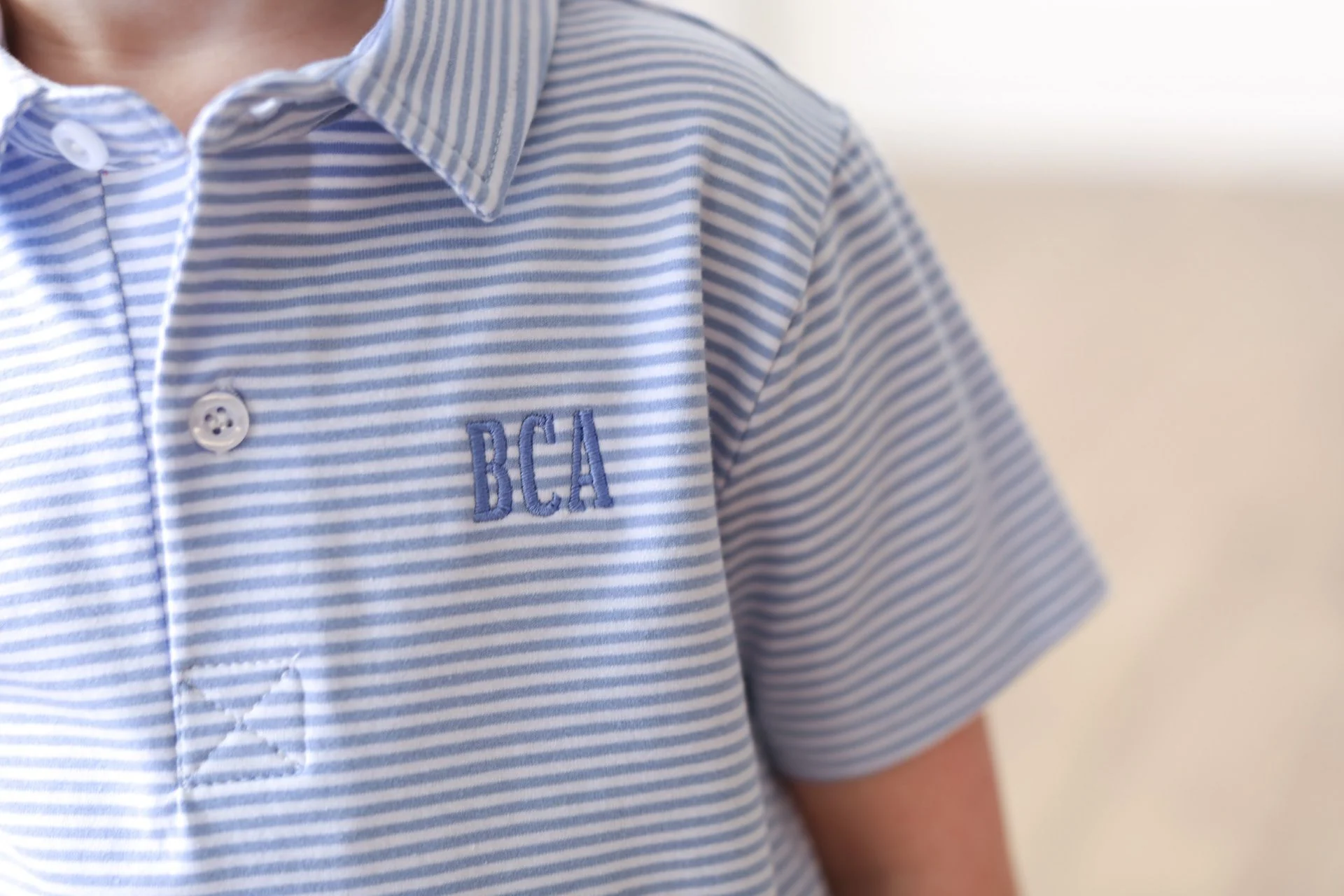 Blue Knit Striped Polo Shirt - Image 2