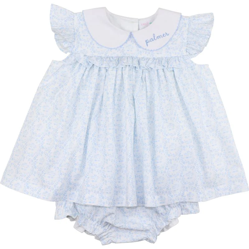 Blue Mini Floral Knit Diaper Set