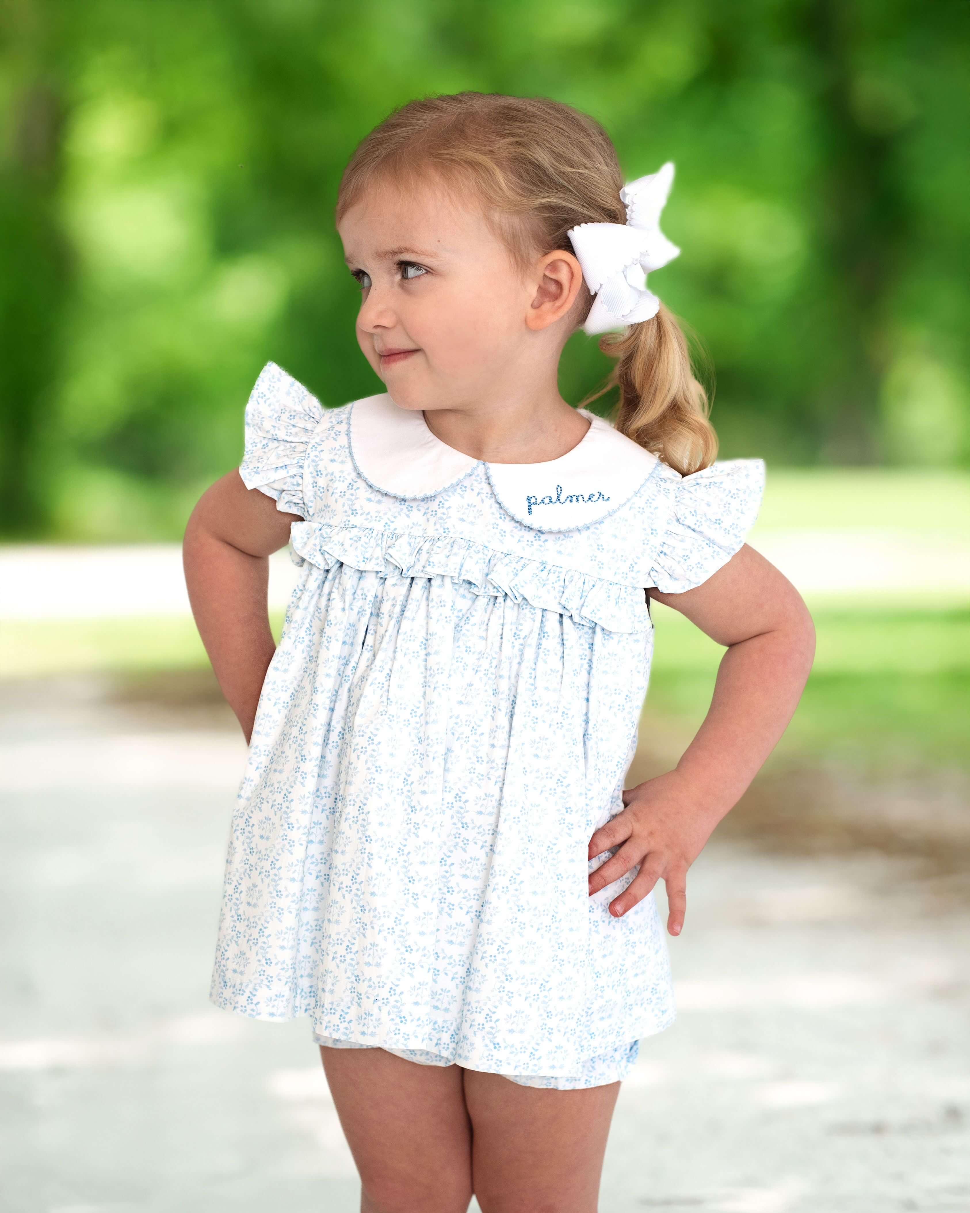 Blue Mini Floral Knit Diaper Set - Image 2
