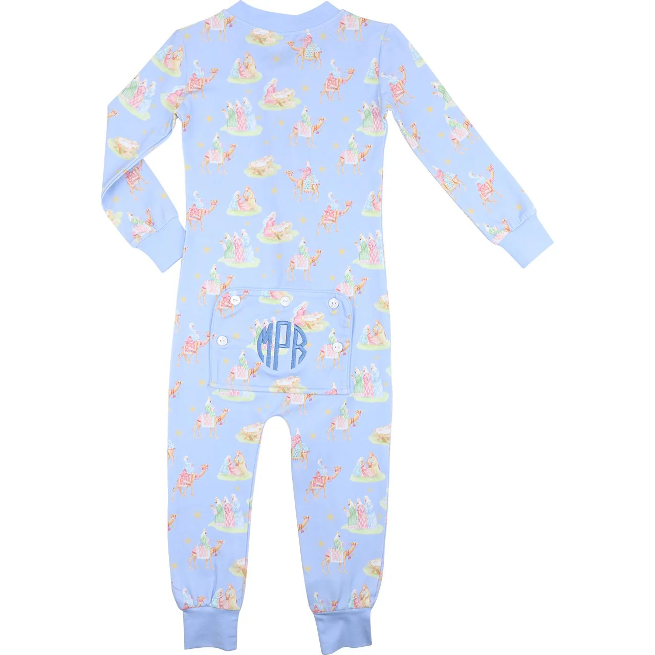Blue Nativity Scene Knit Zipper Pajamas