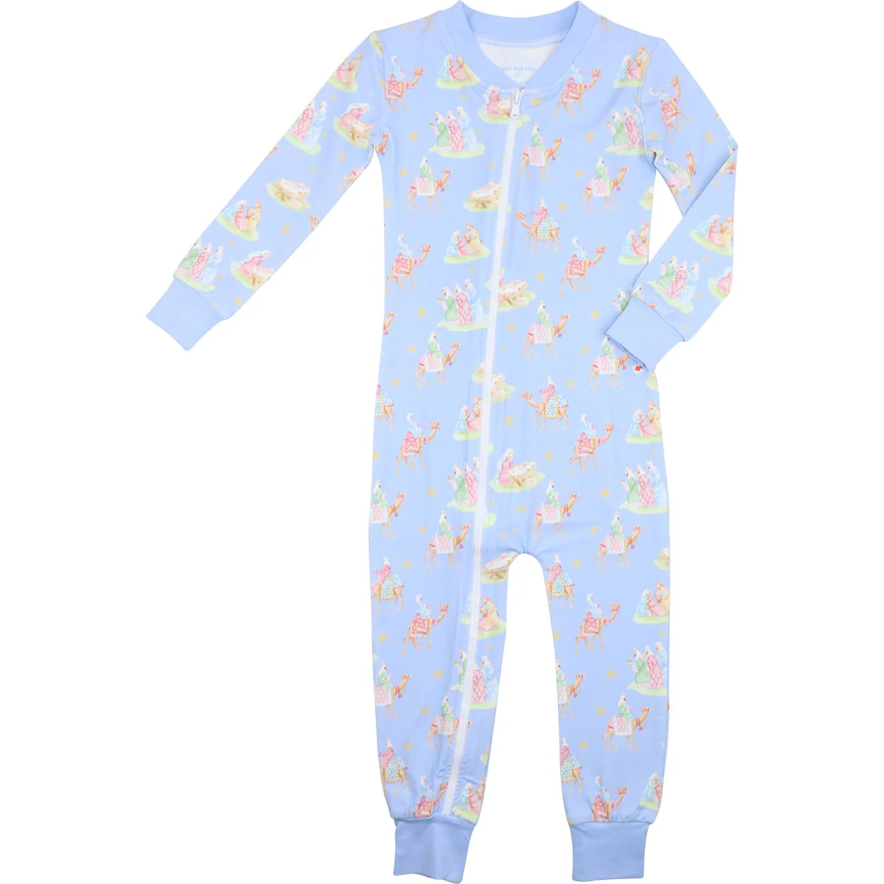 Blue Nativity Scene Knit Zipper Pajamas - Image 2