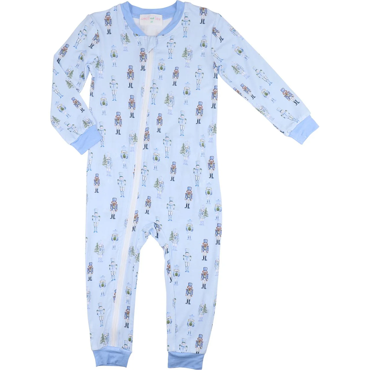 Blue Nutcracker Print Knit Zipper Pajamas - Image 2